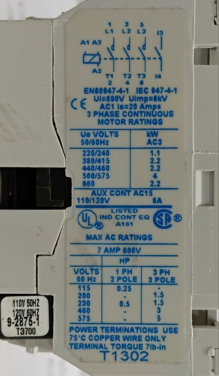 Cutler-Hammer CE15ANS3 3 Pole A.c. Contactor Coil 110V 50Hz 120V 60Hz