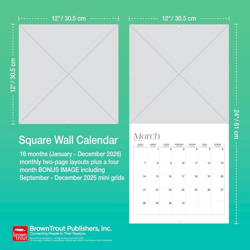 Mexico | 2026 12×24″ (Hanging) Monthly Square Wall Calendar | Plastic-Free