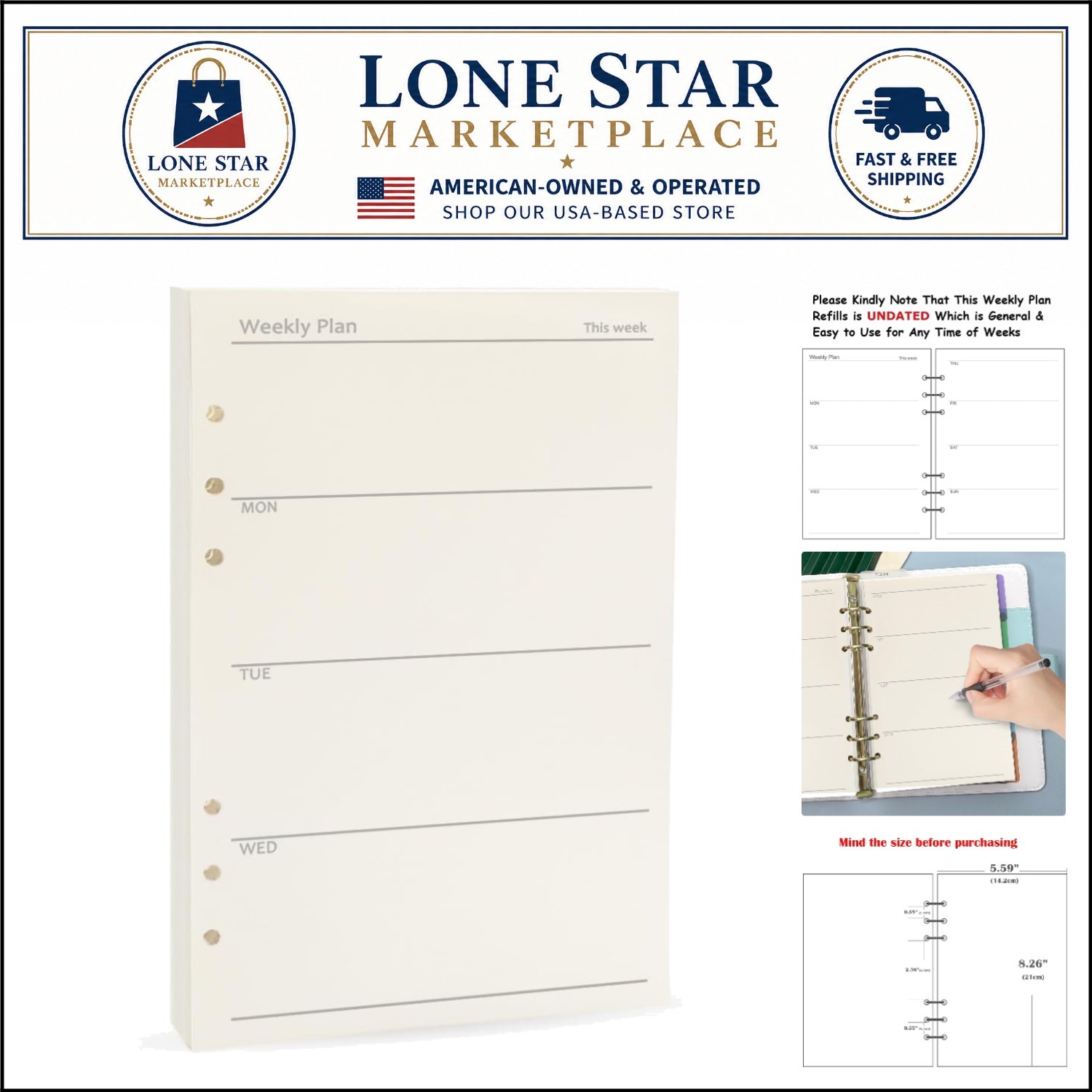 Undated A5 Planner Refills – 6-Ring Inserts for Daily and Weekly Organization