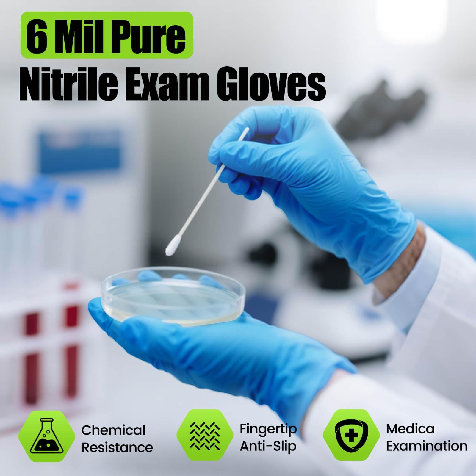TREEGO Blue Nitrile Gloves 6 Mil, Medical & Exam-Grade Large, 100