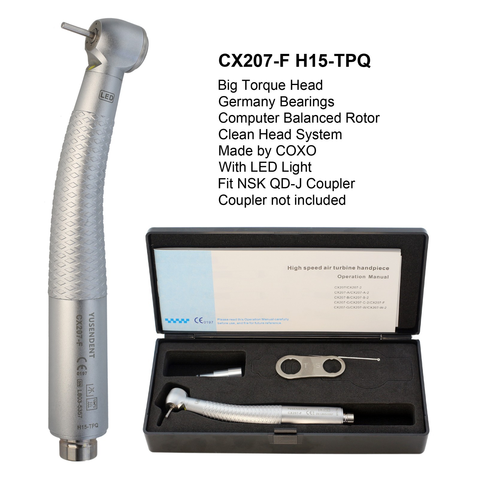COXO Dental Handpiece 4 Hole LED E Generator CX207-F High Speed Turbine NSK QD