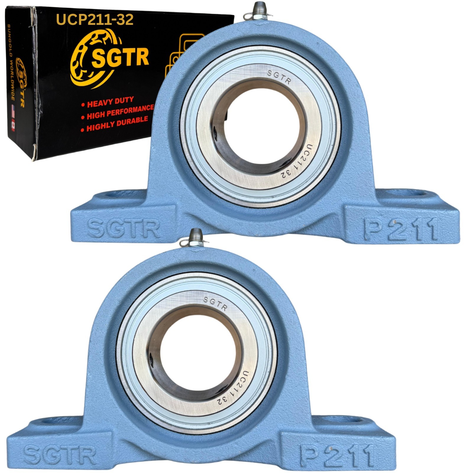 (2 Pack) Heavy Duty UCP211-32 Pillow Block Bearing, 2 inch Bore