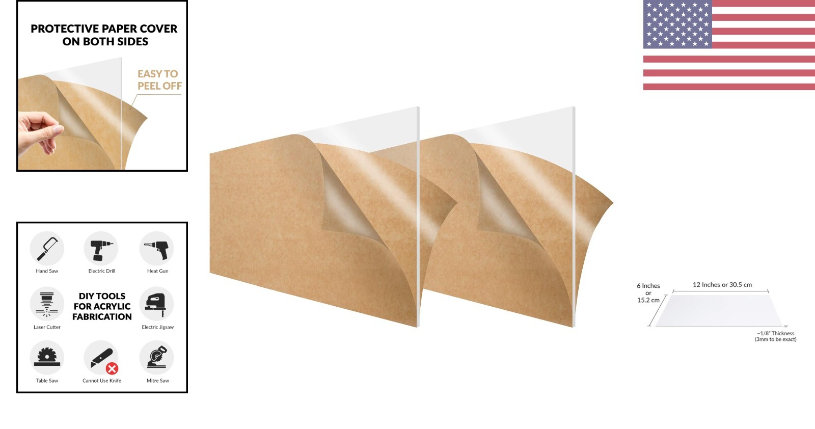 Clear Cast Plexiglass Acrylic Sheet 6×12 Multipurpose High-Clarity DIY Pack of 2