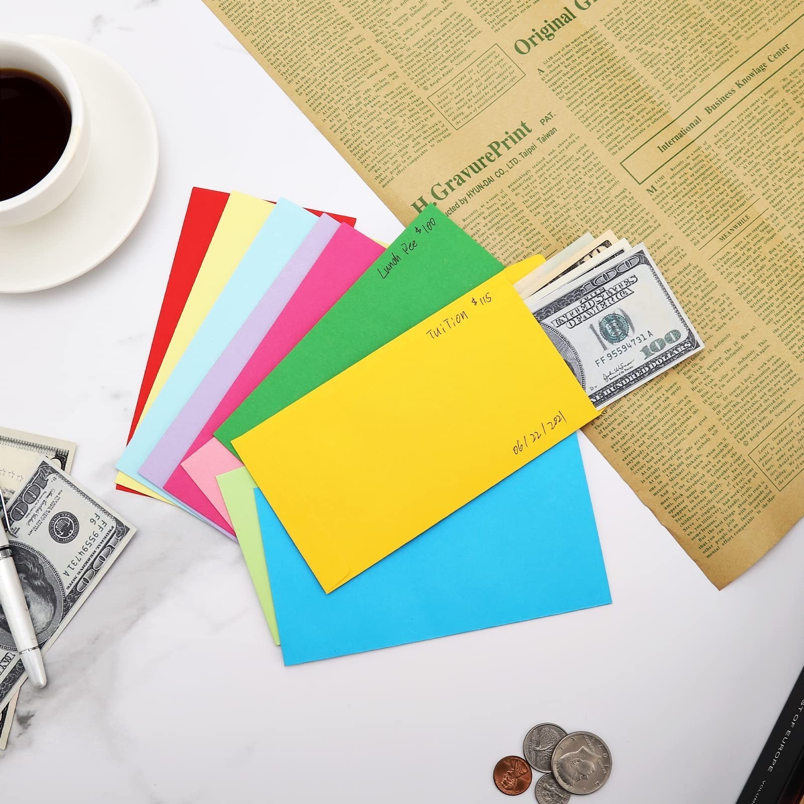 200 Pack Colorful Cash Envelopes 6.7×3.5 Fit for Envelope Money Saving Challe…