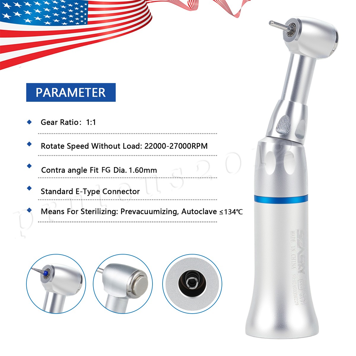 SEASKY Dental Contra Angle Handpiece FG 1.6mm E type Low Speed Push Button