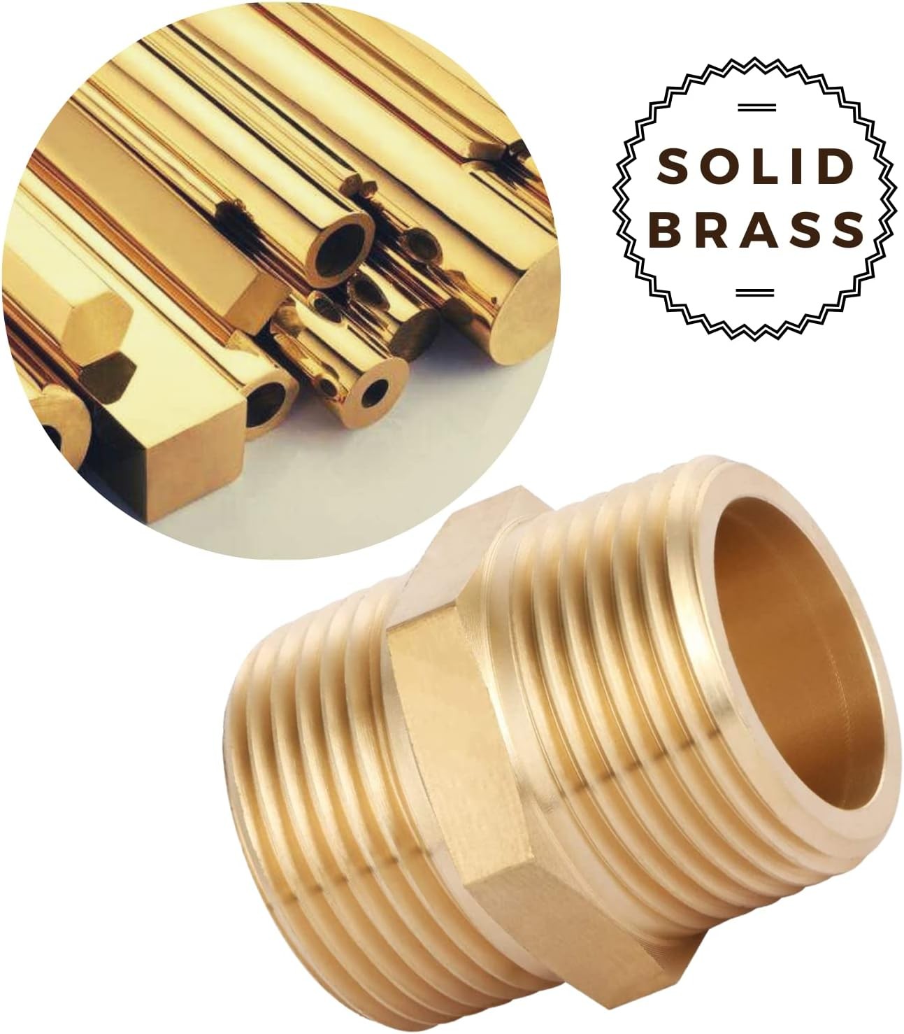 2 Pcs 1×1 Inch NPT Male Hex Nipple Straight Adapters Brass Pipe Fittings