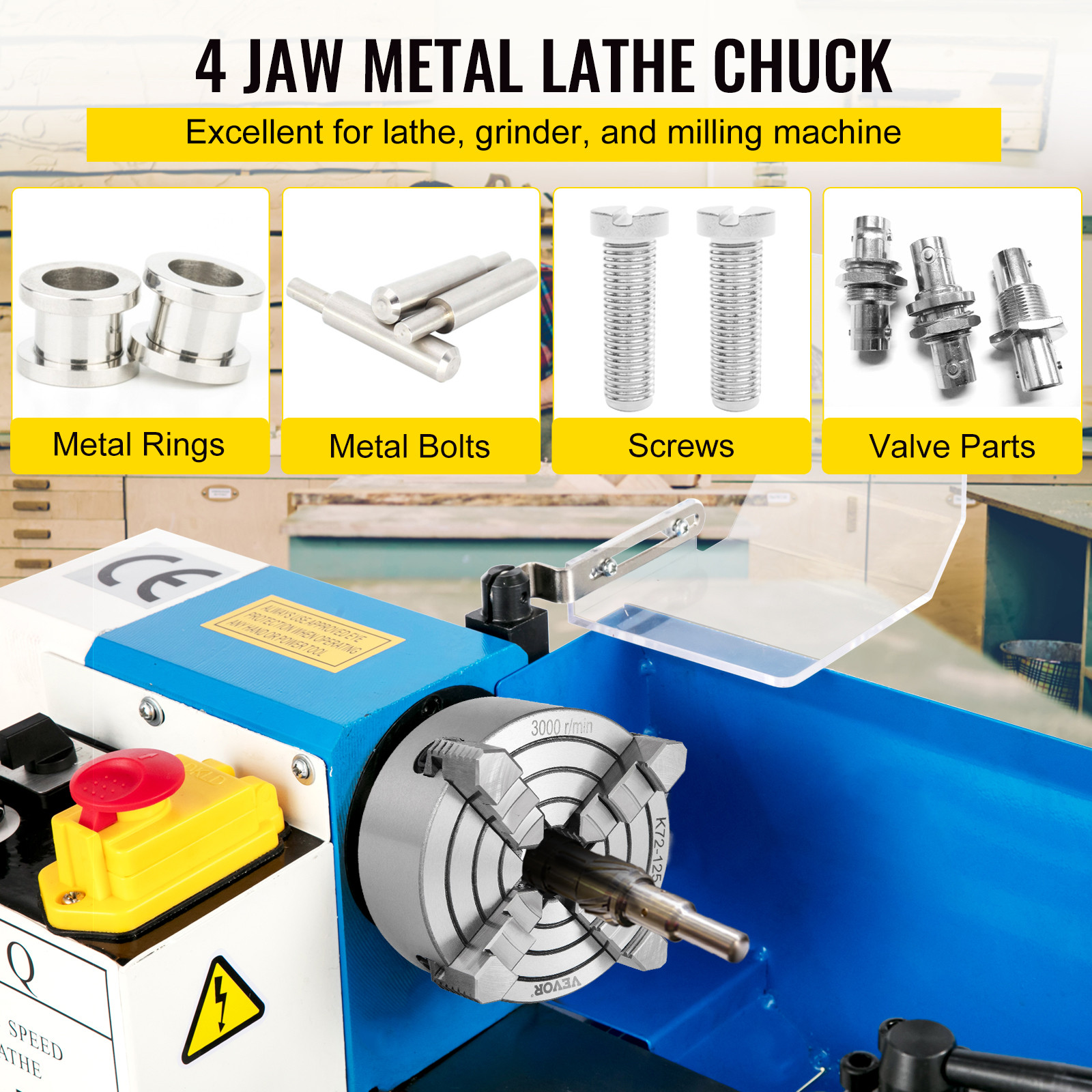VEVOR Metal Lathe Chuck 4-Jaw Independent 5 inch Cast Iron Milling Turning CNC