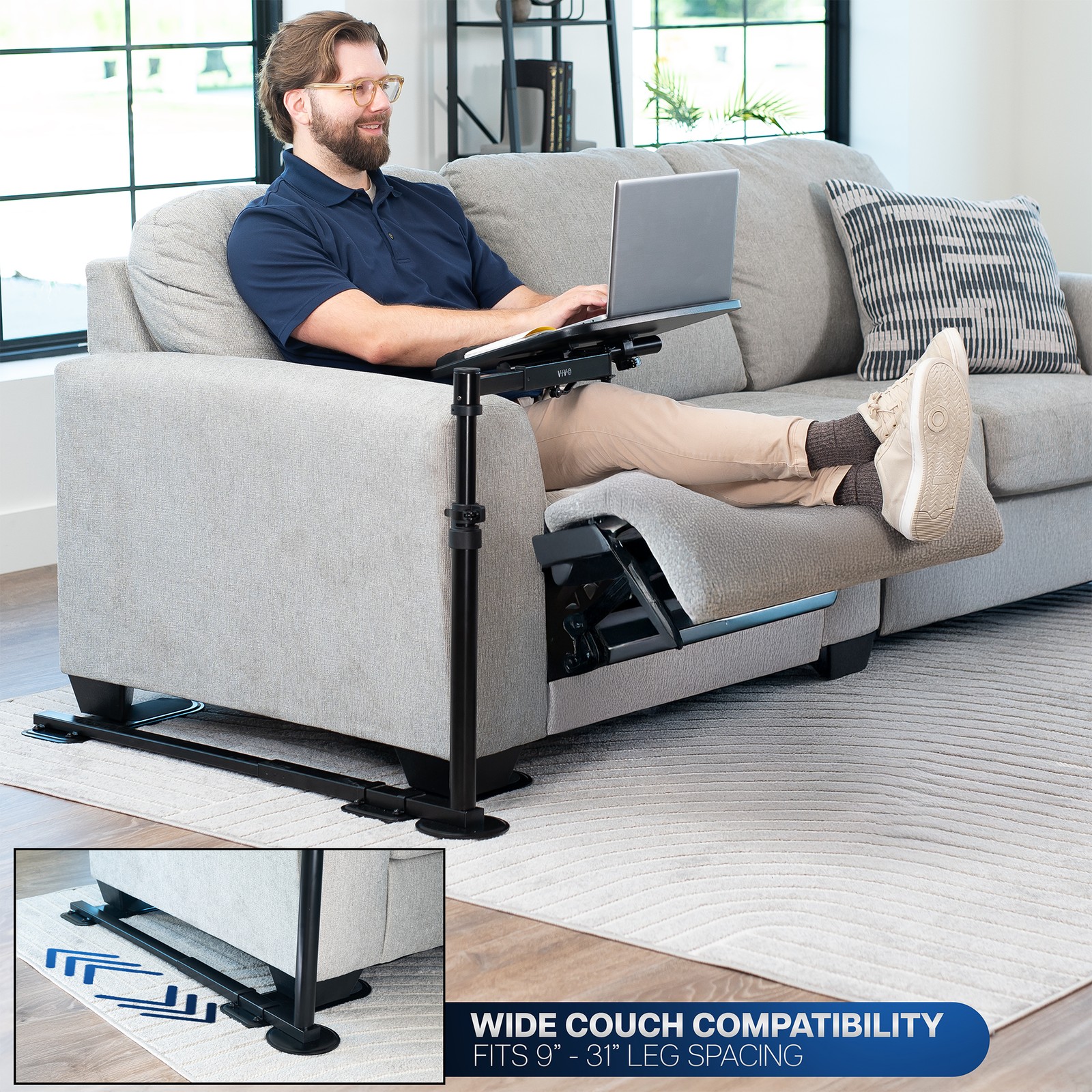 VIVO Black 20 inch Over Couch Swivel Table, Laptop Desk for Remote Work