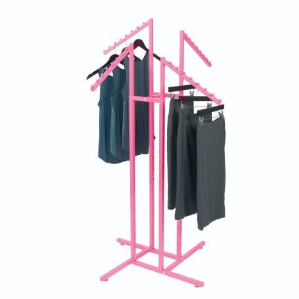SSWBasics Hot Pink 4-Way Slanted Arm Clothing Display Rack – Durable Retail