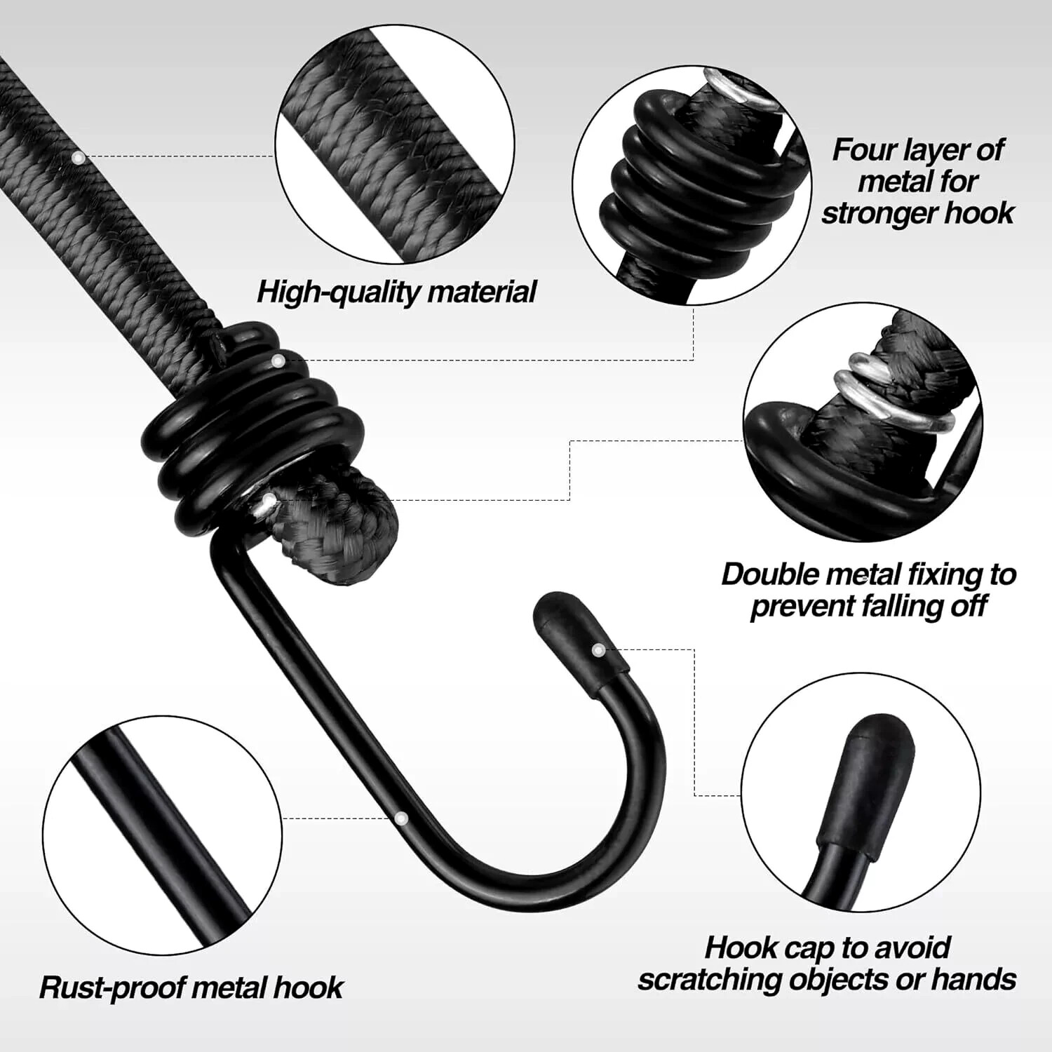 8mm HEAVY DUTY BLACK MARINE GRADE BUNGEE CORD Tarp Tie Down Strap 12-20-30-40″