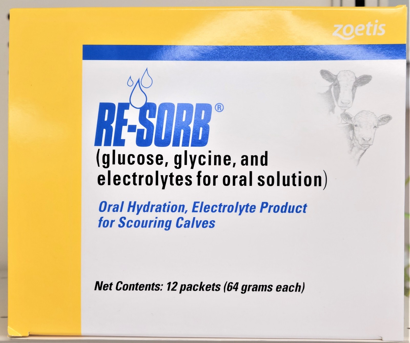 RE-SORB Oral Hydration Electrolyte for Diarrhea in Calves 12ct Box (64 g)Pkt.