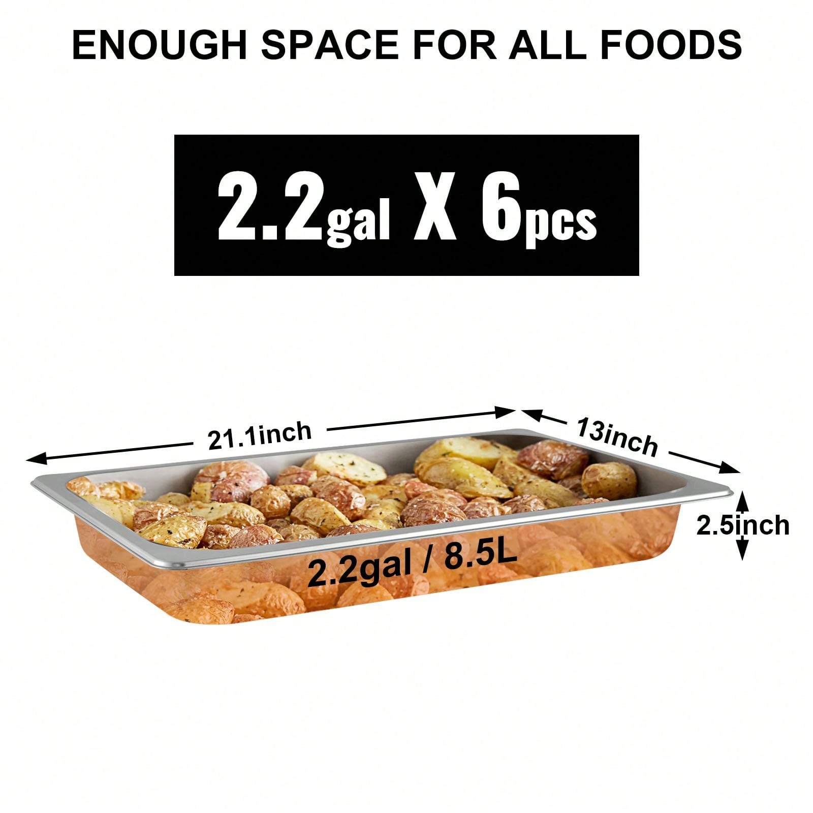 6Pcs Commercial Full Size Pans 2.5in 4in & 6in Stainless Steel Hotel Pan 0.8mm