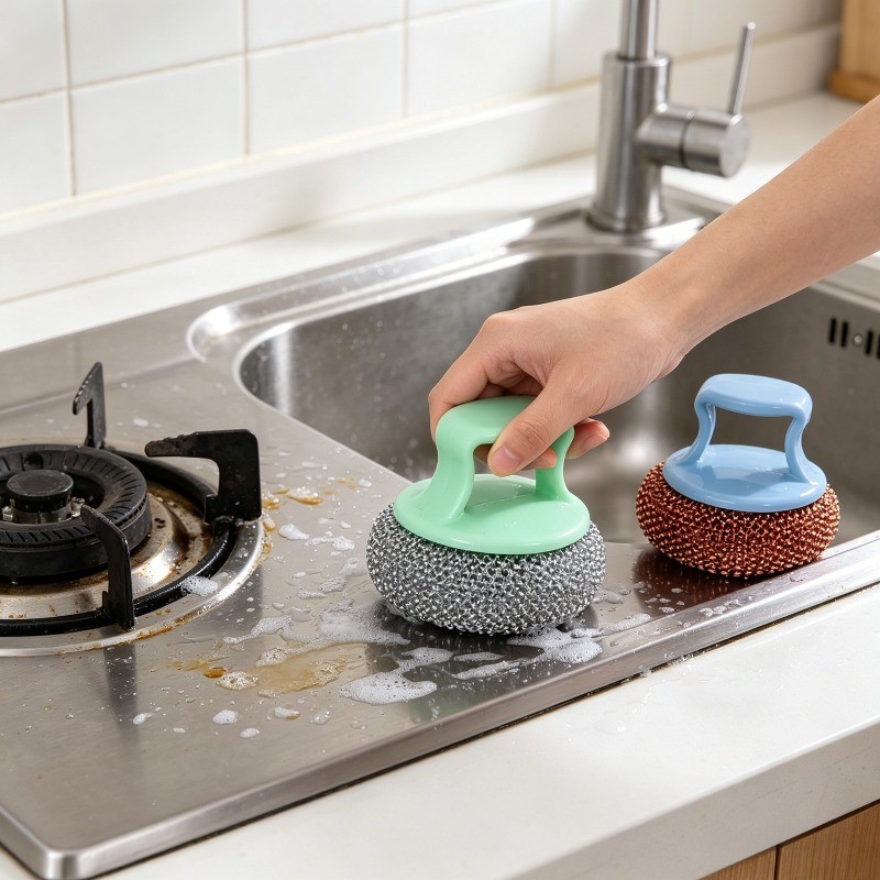 3Pcs Kitchen Cleaning Brush Set With Handle Dish Pan Scrub Brush Tool
