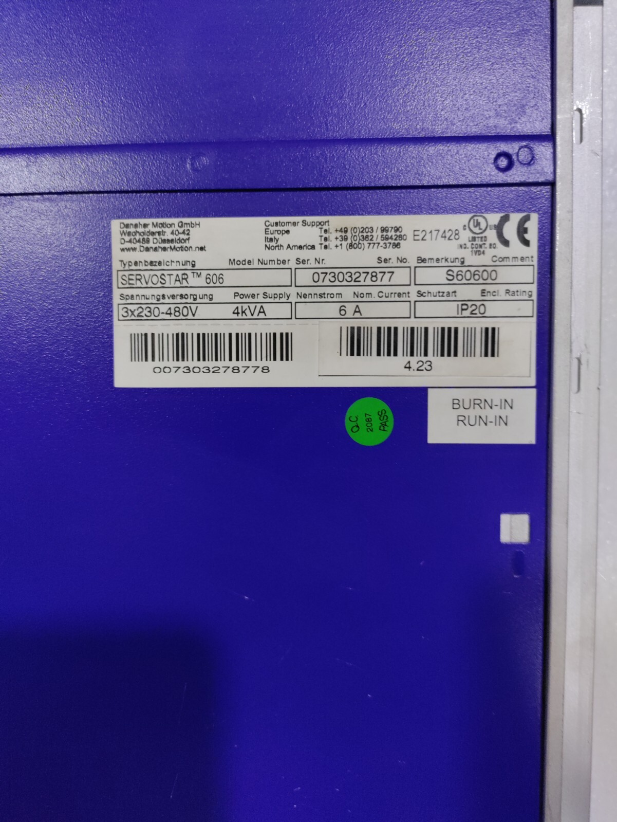 Used & Tested KOLLMORGEN SERVOSTAR 606 S60600 Servo Drive