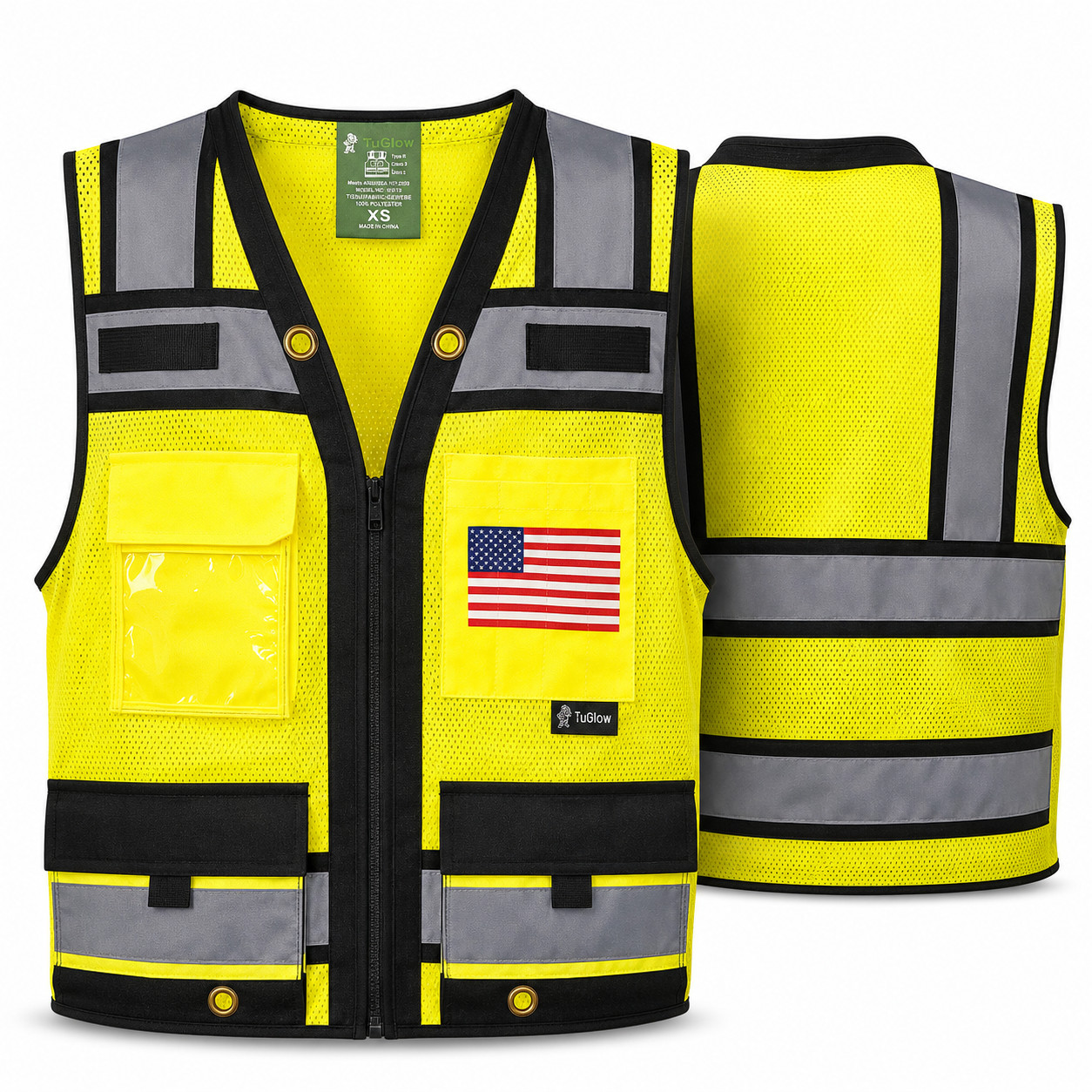 USA FLAG HIGH VISIBILITY Surveyor Two Tones Safety Vest Mesh front & back