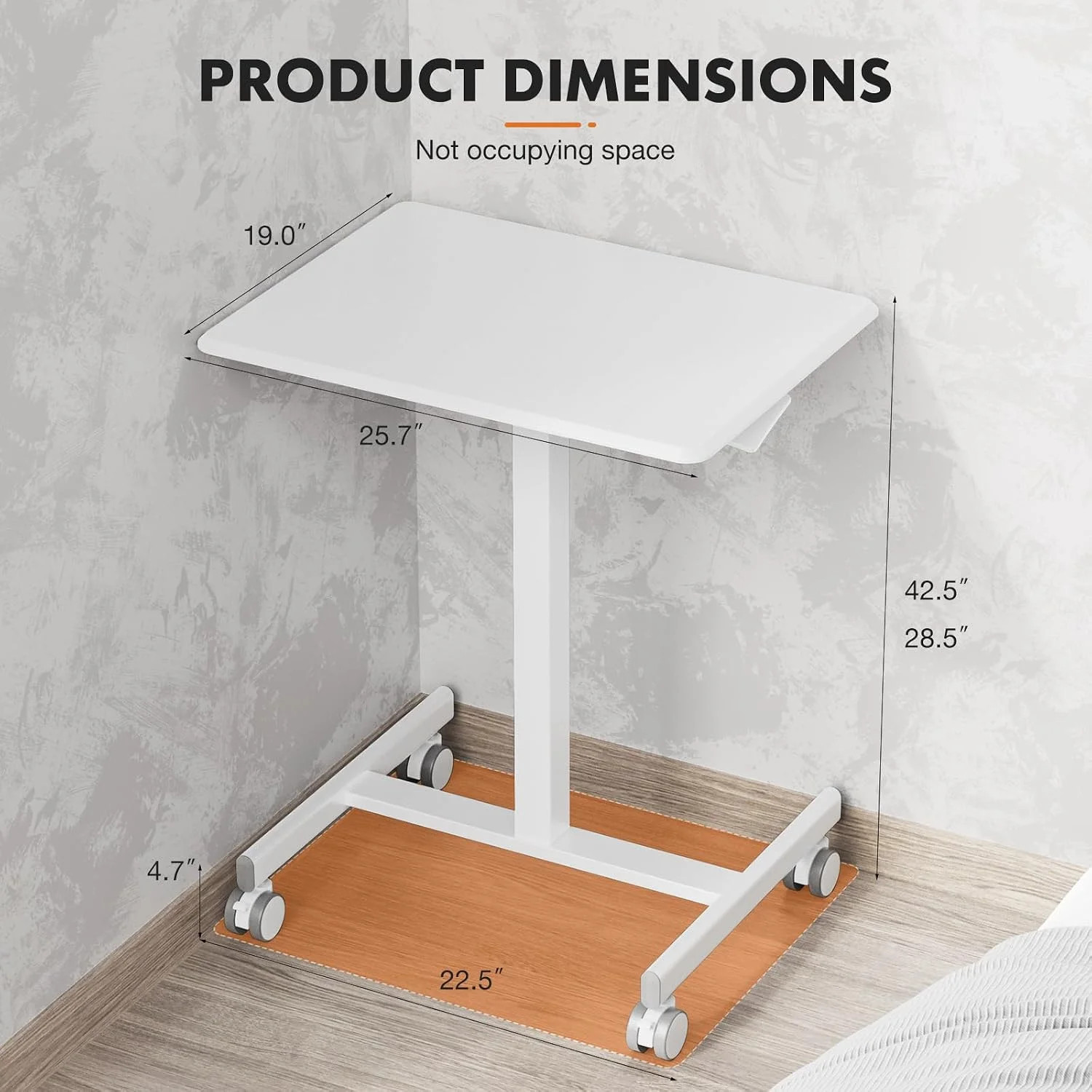 Mobile Rolling Desk, Small Standing Desk with Wheels | Adjustable Height White