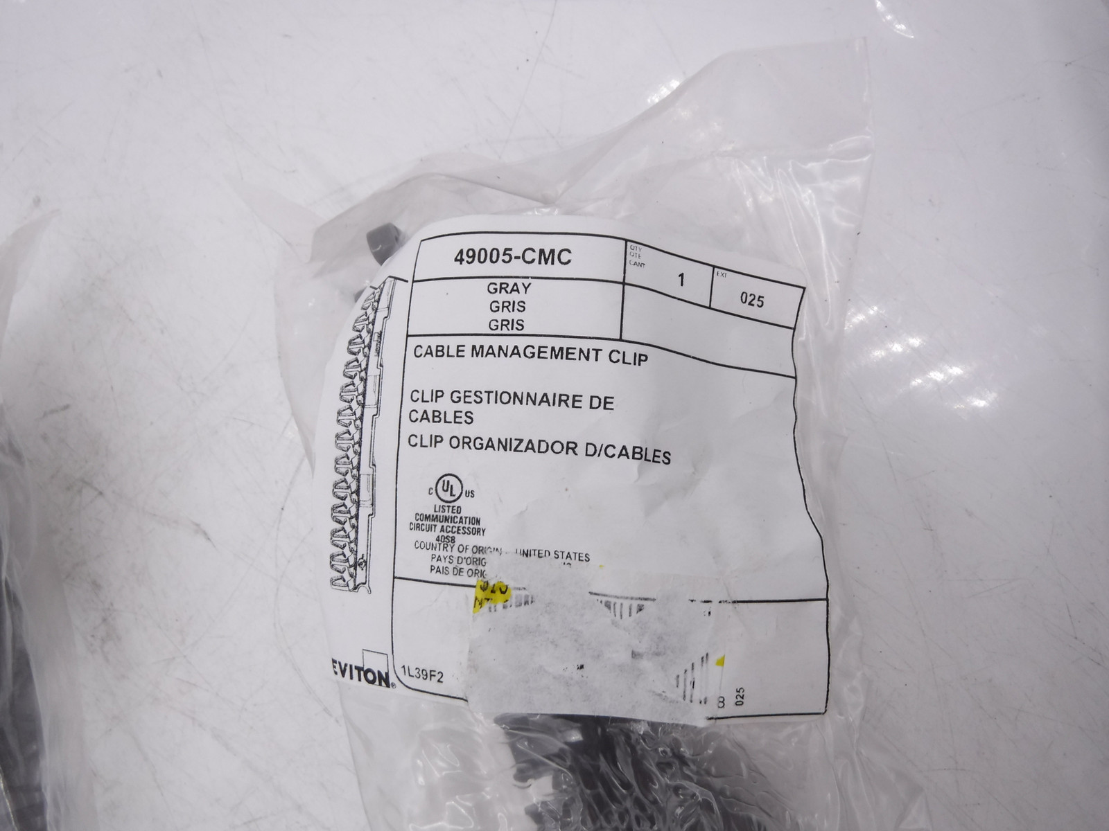 3 Pack Leviton Patch Panel Cable Management Clip Gray 49005-CMC