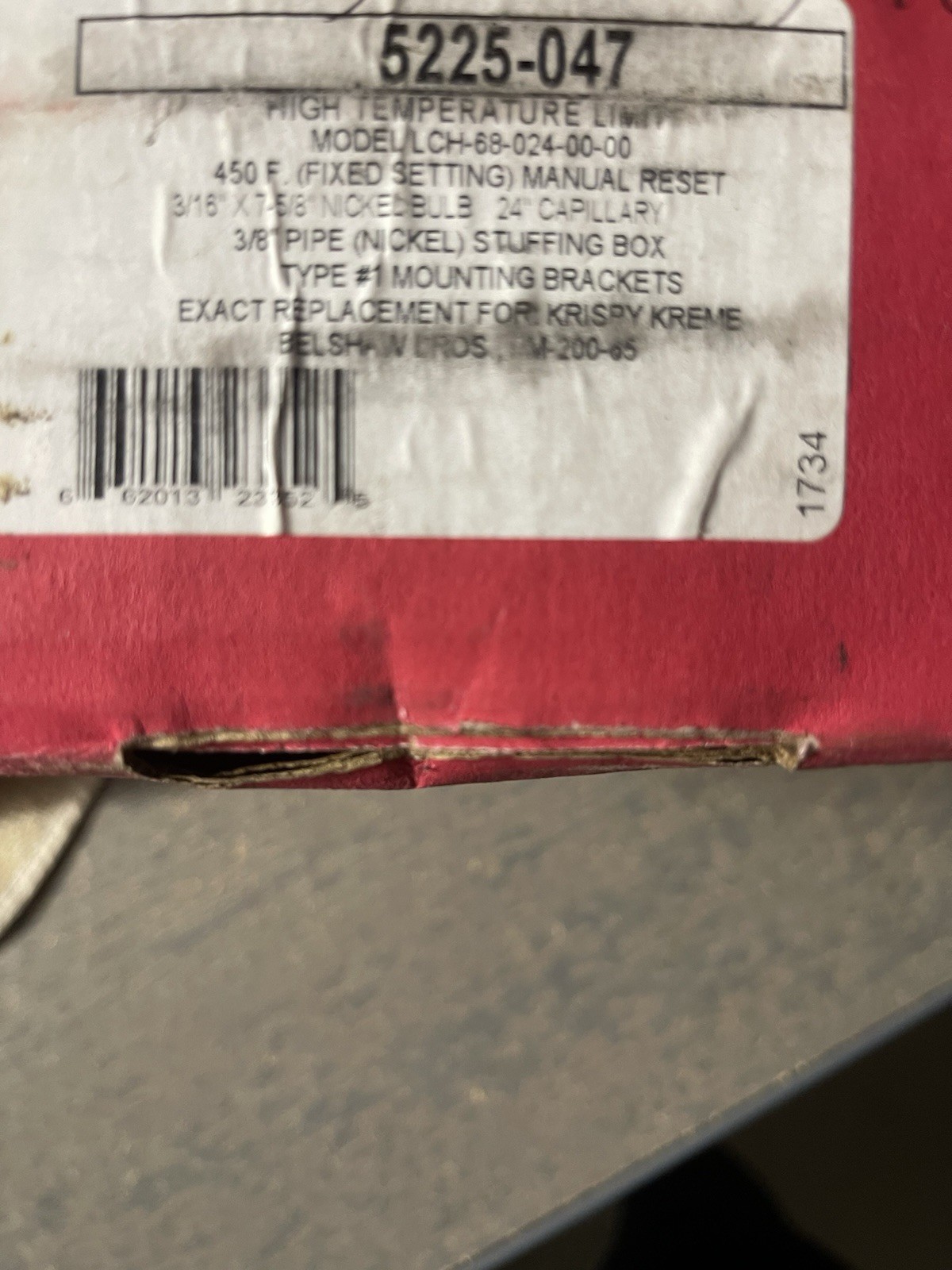 ROBERTSHAW LCH680240000 HIGH LIMIT SAFETY CUT OUT THERMOSTAT FRYER 232°C 450°F