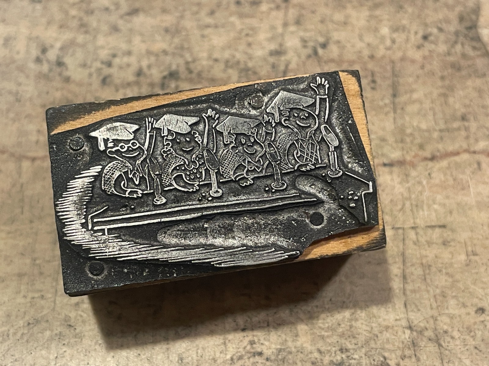 Printing Letterpress Printers Block Graduates At Microphones Raising Hand (1275)