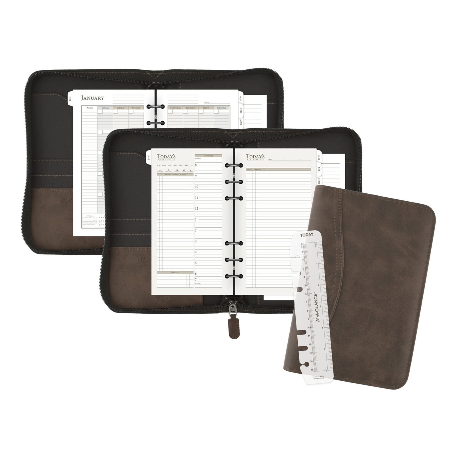 Portable Brown Planner Starter Set Undated Monthly Weekly Daily Organization