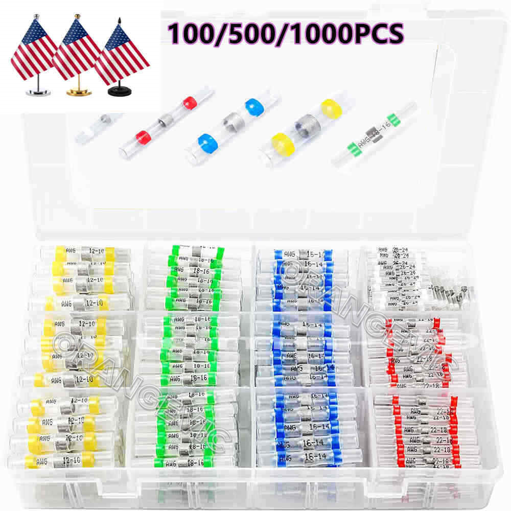 100-1000 Solder Seal Sleeve Terminal Waterproof Heat Shrink Butt Wire Connectors