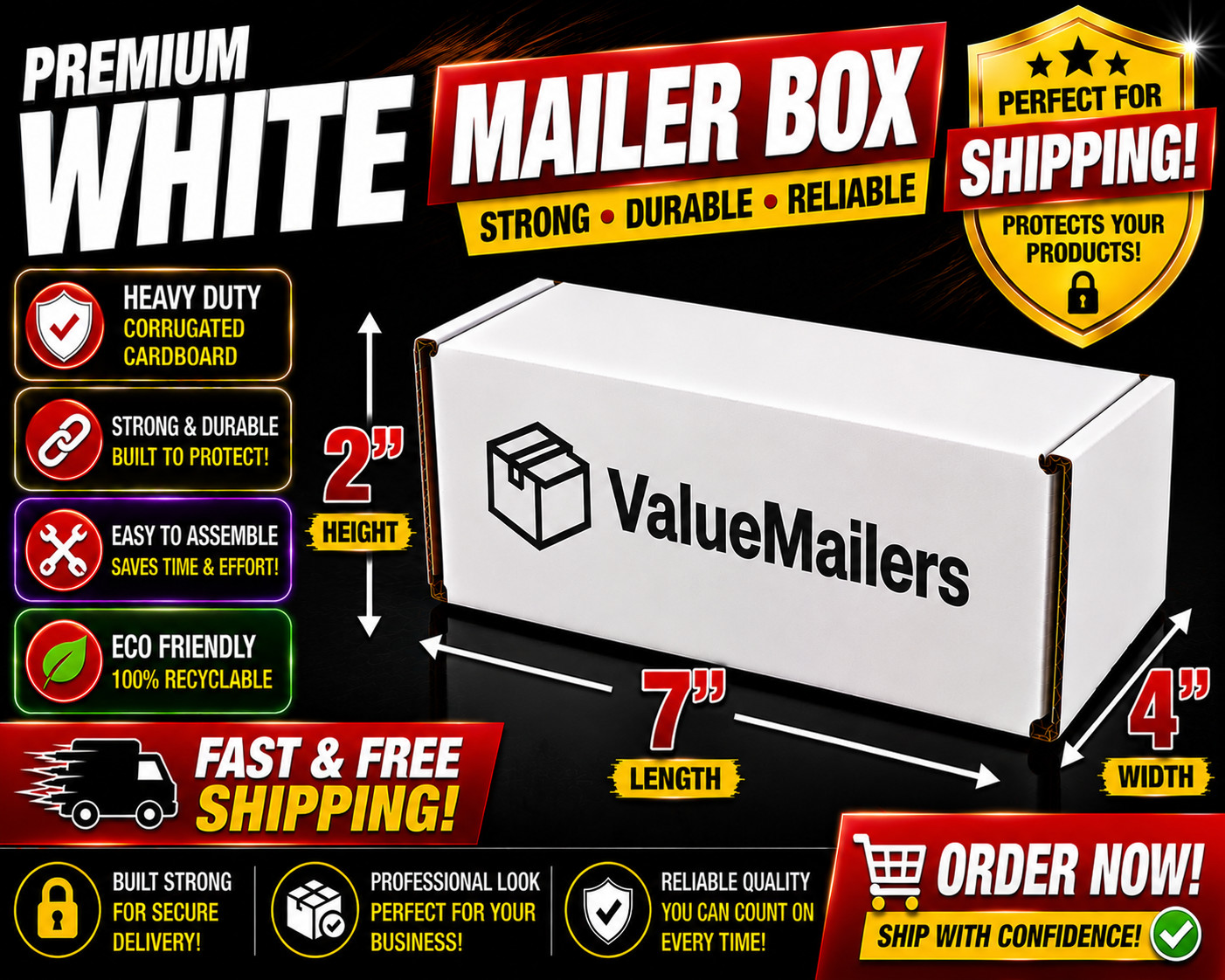 100 – 7 x 4 x 2 White Corrugated Shipping Mailer Packing Box Boxes