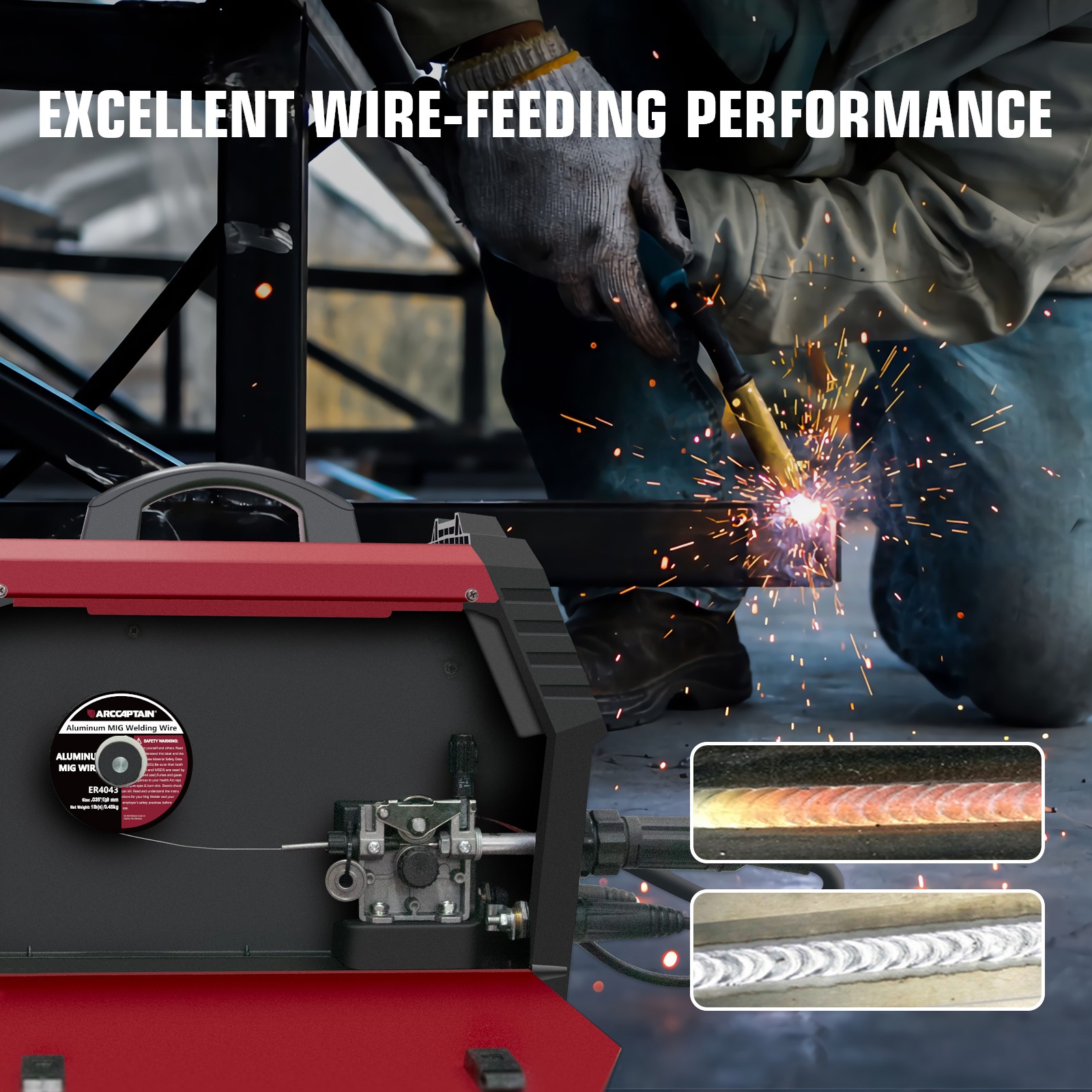 ARCCAPTAIN Silicon Aluminum Mig Welding Wire ER4043 .035″ 1 Pound Spool Roll New