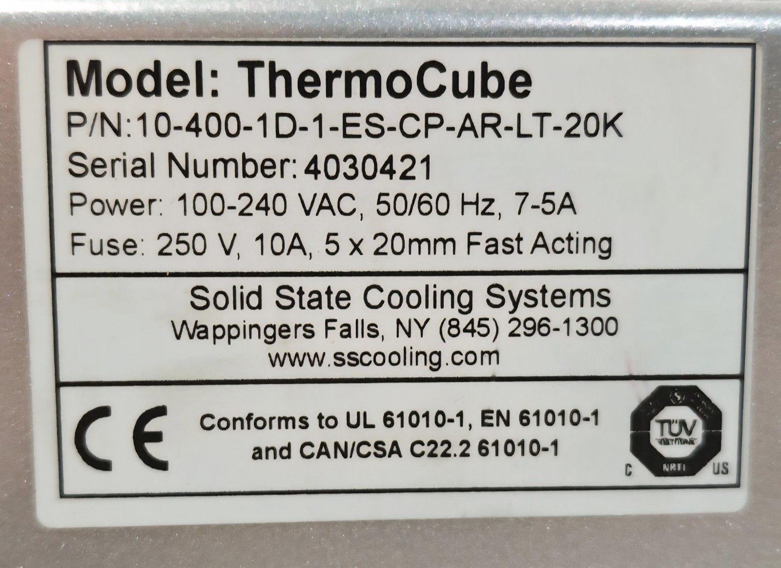 ThermoCube Solid State Chiller – P/N: 10-400-1D-1-ES-CP-AR-LT-20K – NEW IN BOX