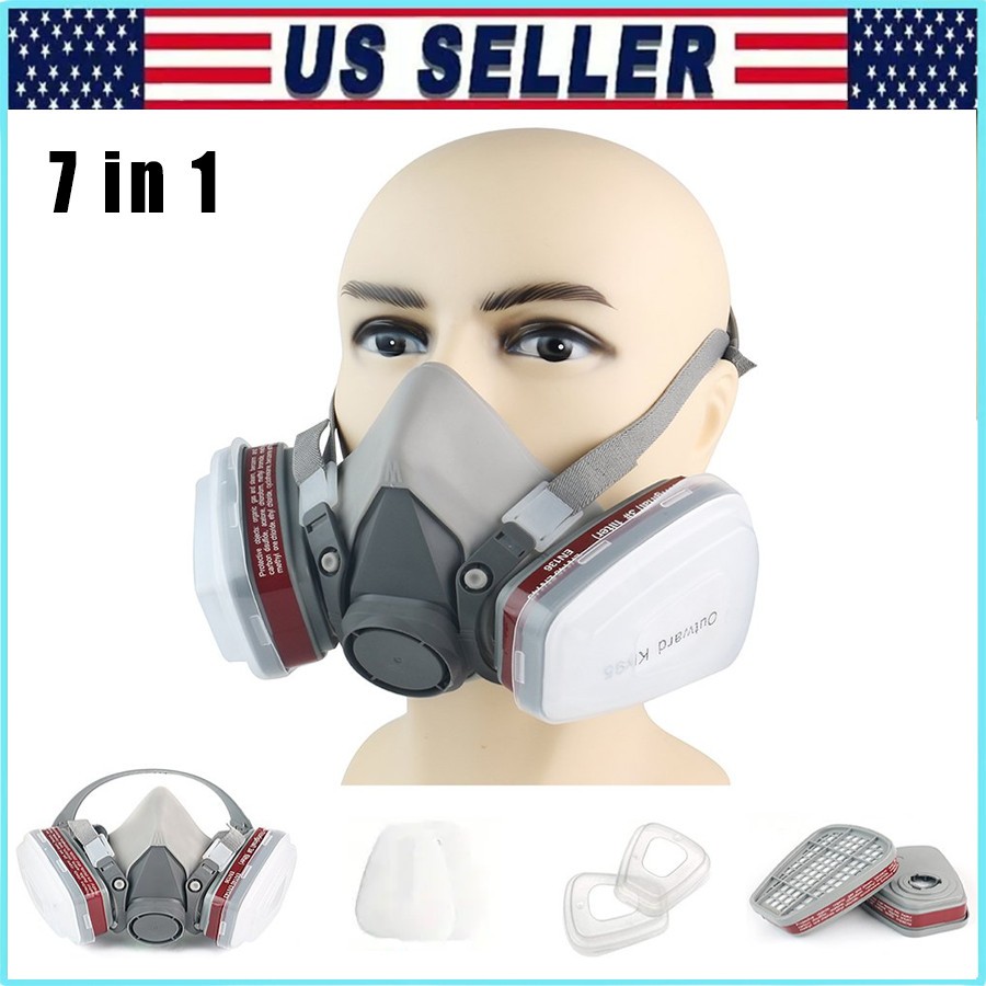 7in1 Half Face Gas Mask 6200 Respirator Safety Protect Painters Respirator