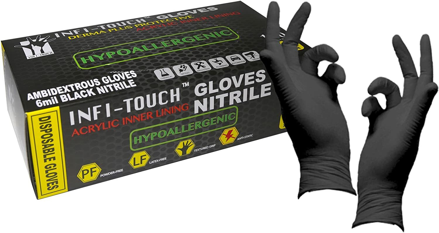 Black Nitrile Gloves, 9.5″ Length, Latex Free, Hypoallergenic 100/1000 PCS