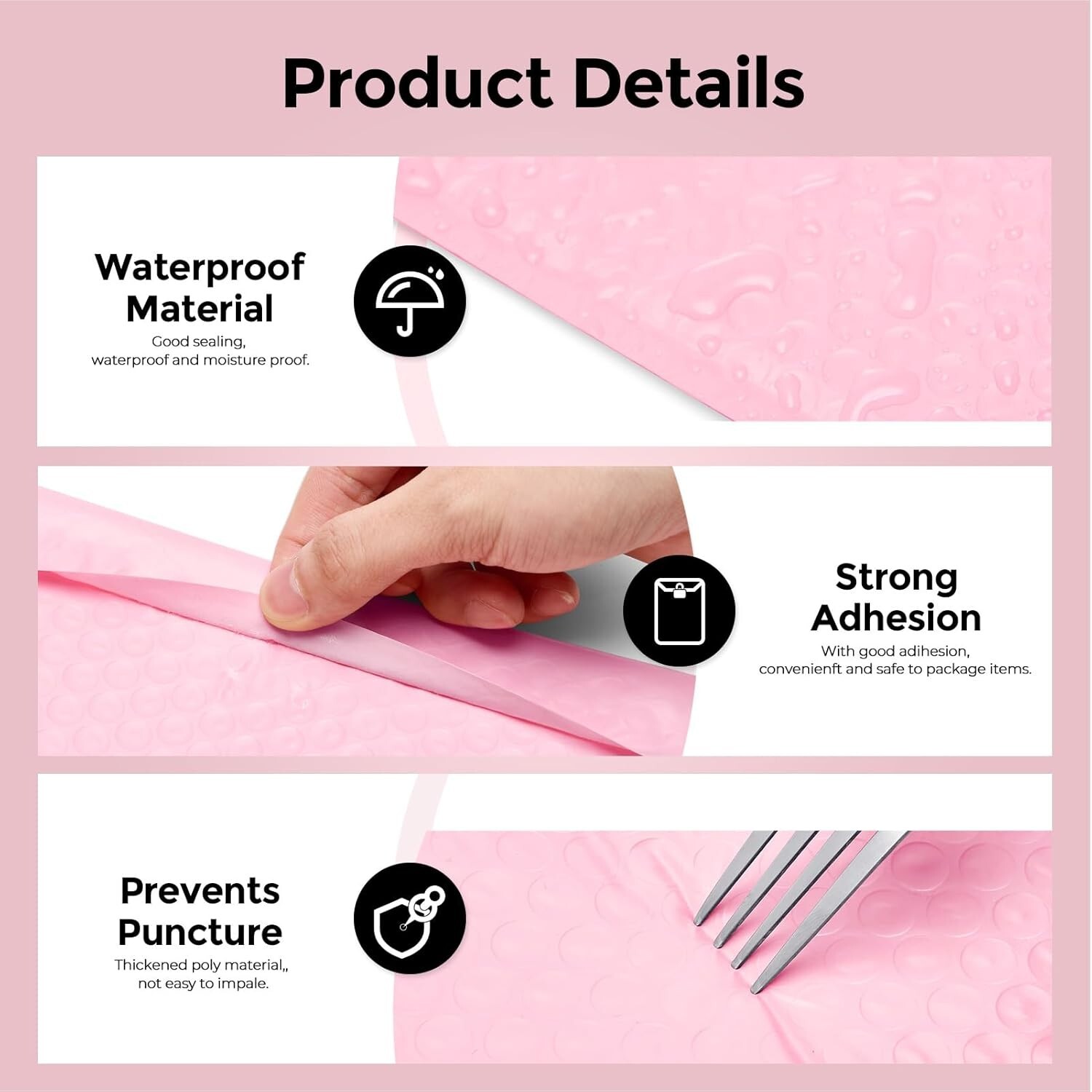 Large Bubble Mailers 10.5×16 250pc Padded Envelope 10.5×15 Poly Bubble Bags Pink
