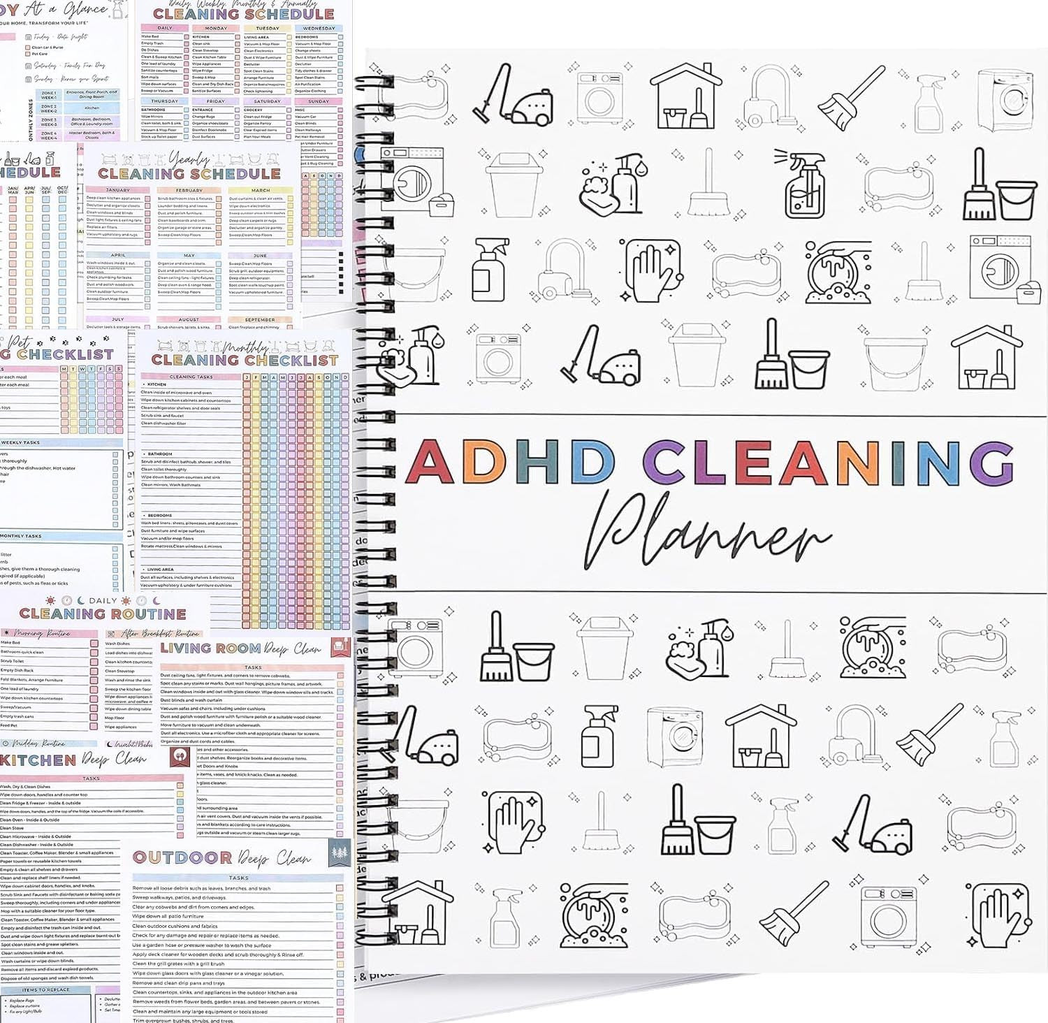 ADHD Cleaning Planner Daily Weekly Monthly Cleaning Checklist Organizer Journal