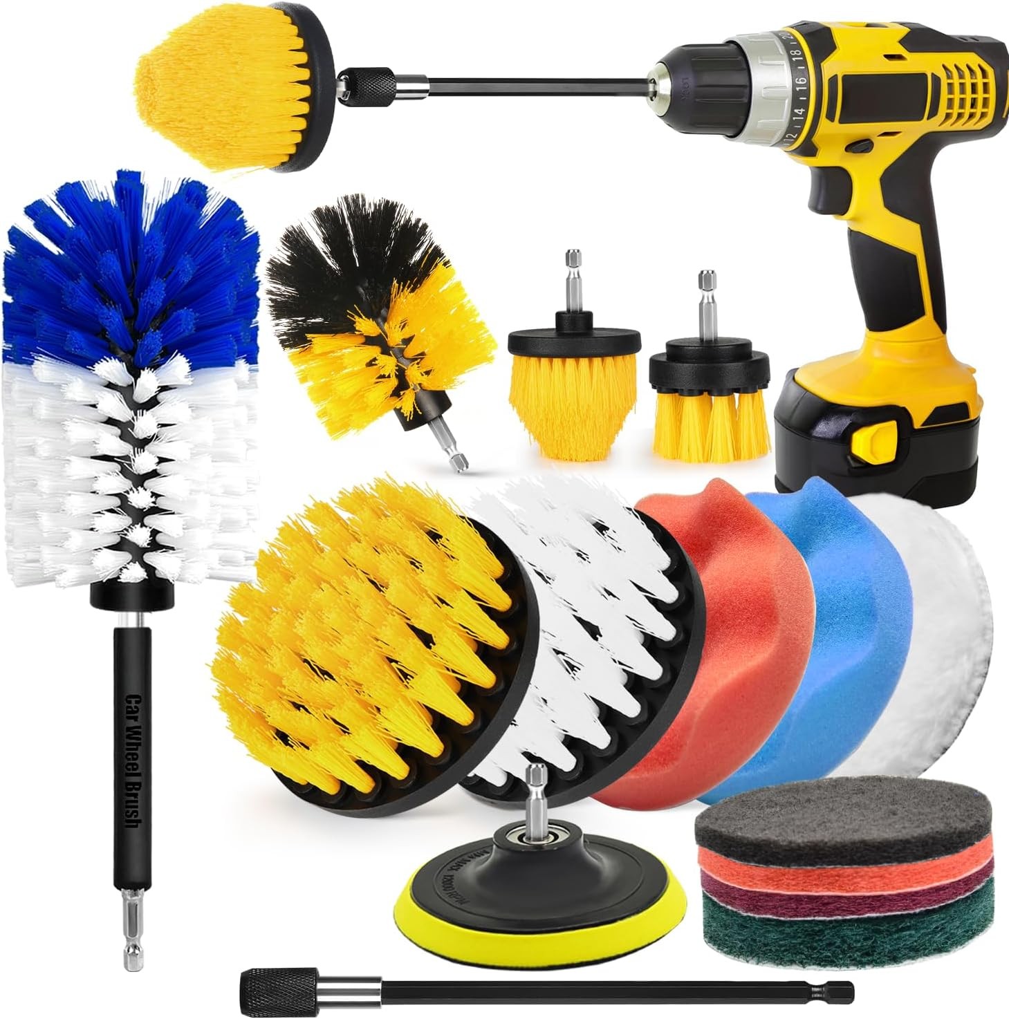 15pc Drill Brush Cleaning Kit for Car Bathroom Tile Tub Grout Floor Boat Kitchen