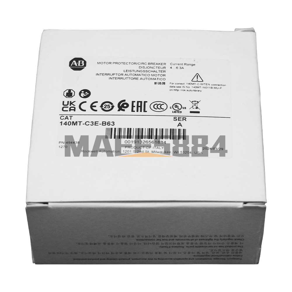 Allen Bradley 140MT-C3E-B63 C Frame, 4 – 6.3A,Motor Protection Circuit Breaker