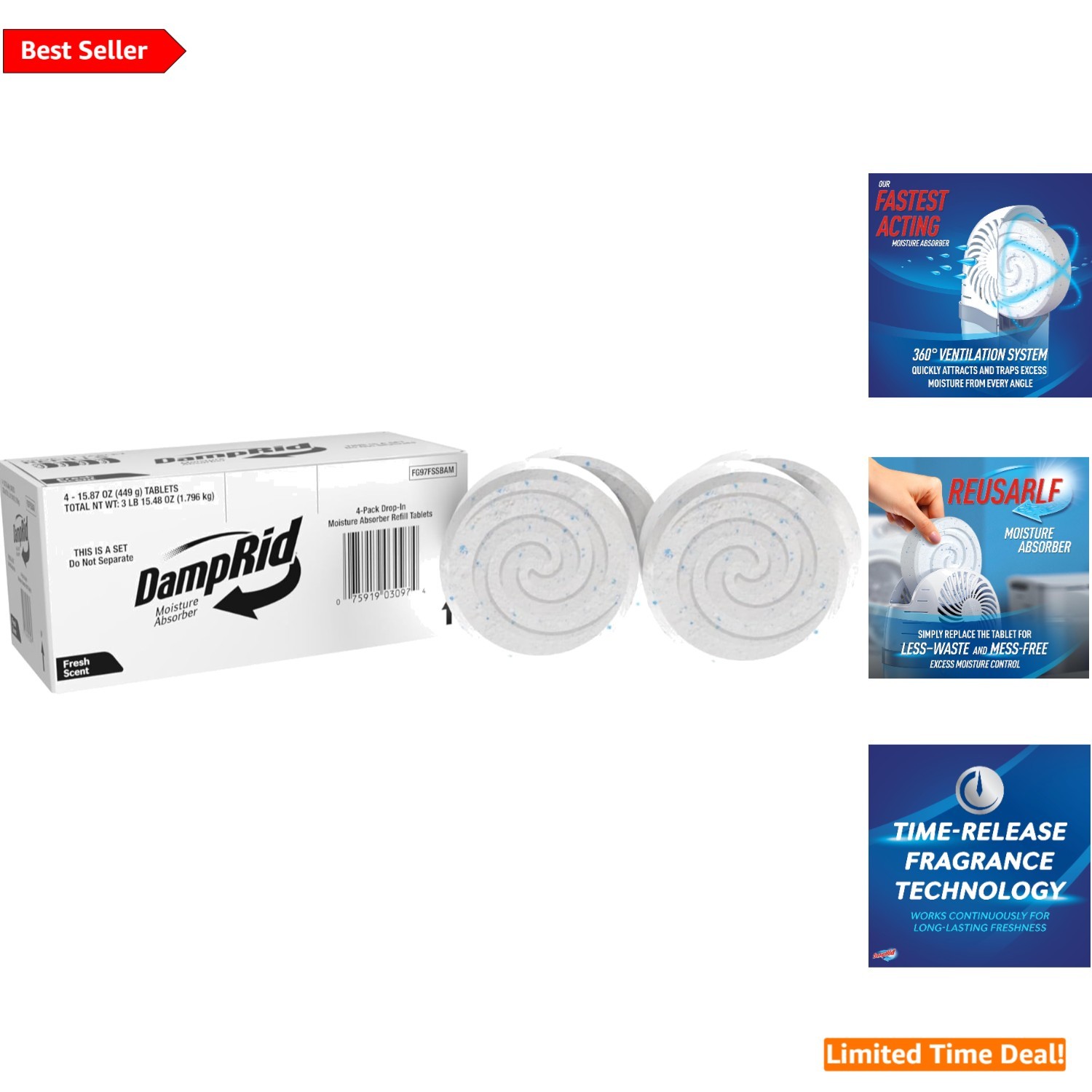 Fresh Scented Moisture Absorber Drop-In Tablets – 4 Pack, 15.8 oz, Non-Electric
