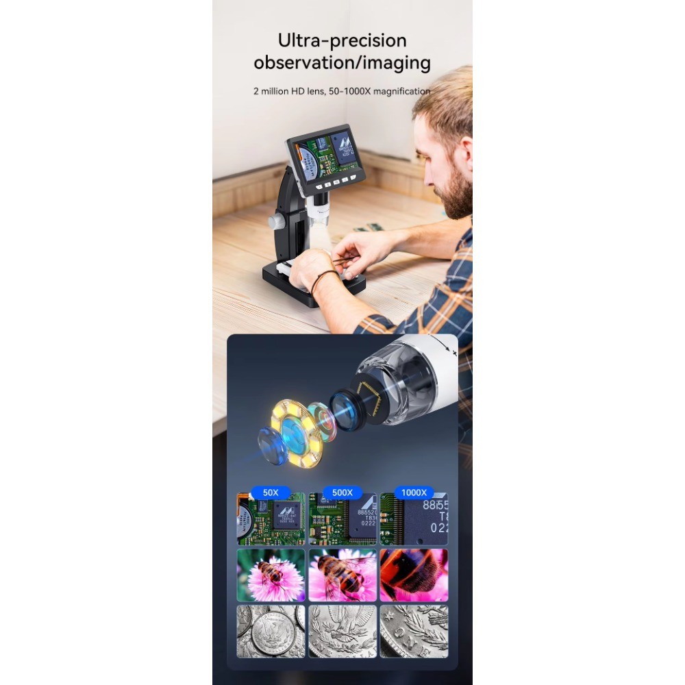 New 4.3 Inch LCD Digital Microscope 1000X HD Magnifier for Circuit Repair