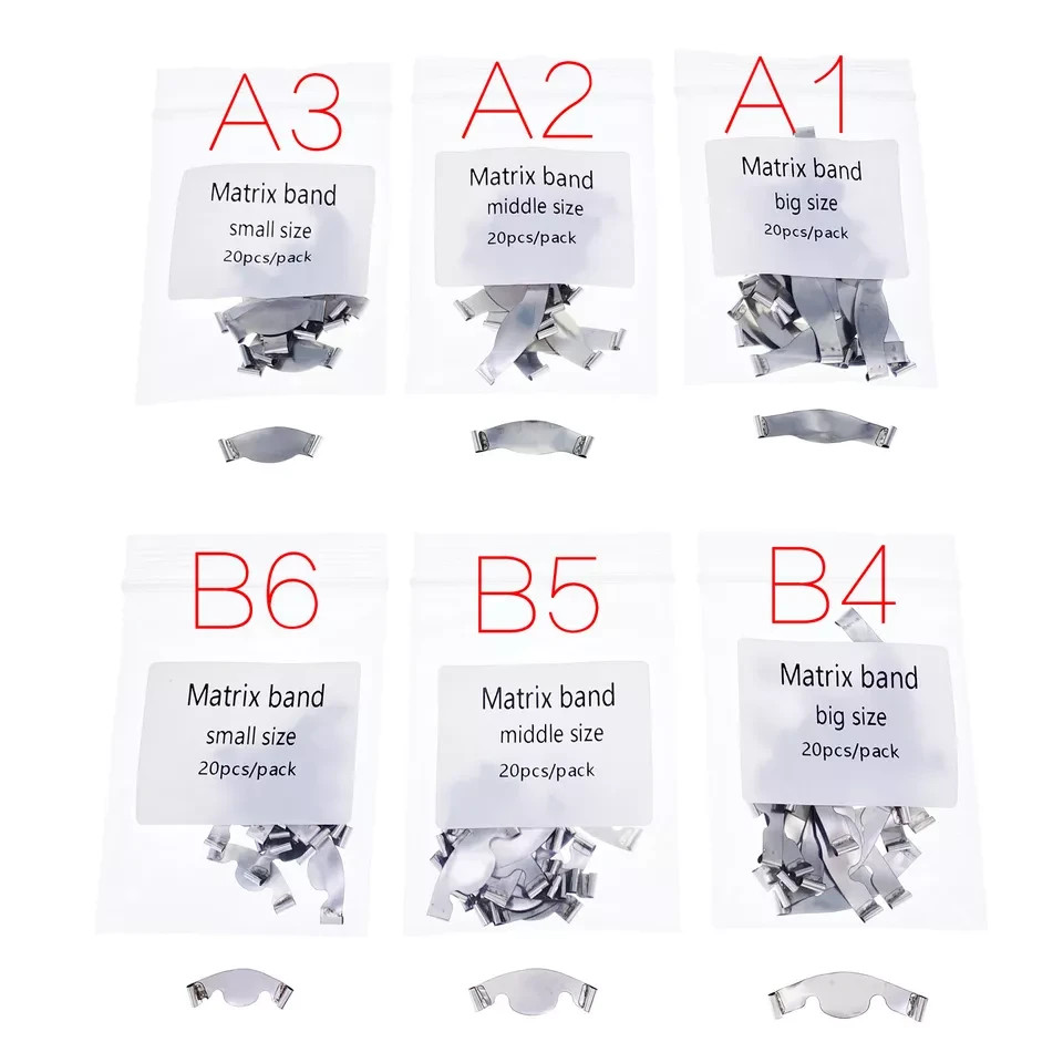20Pcs/Pack Dental Saddle Contoured Metal Matrices Matrix Band /Spring clip A1-A6