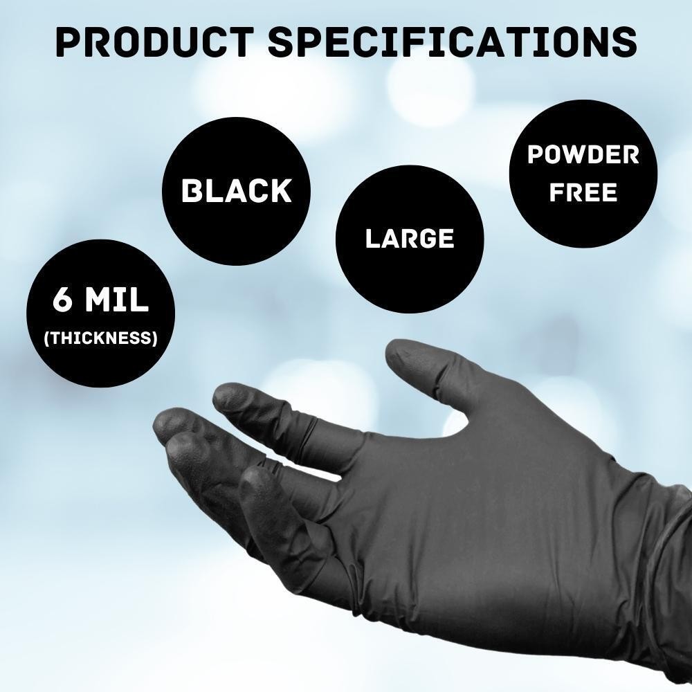 [1000 Pack] Black Nitrile Gloves, Powder-Free, 6 Mil, Non-Vinyl Size – Large