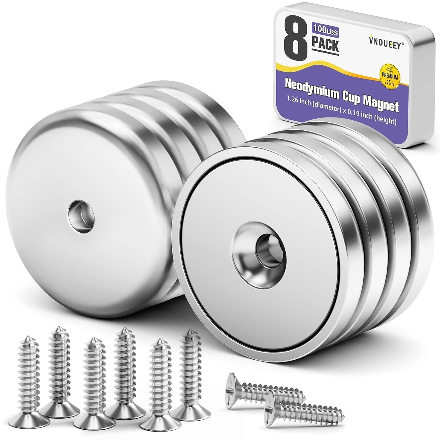 4 Pc or 8 Pc round Base Cup Magnet 100LBS Strong Rare Earth Magnet Heavy Duty