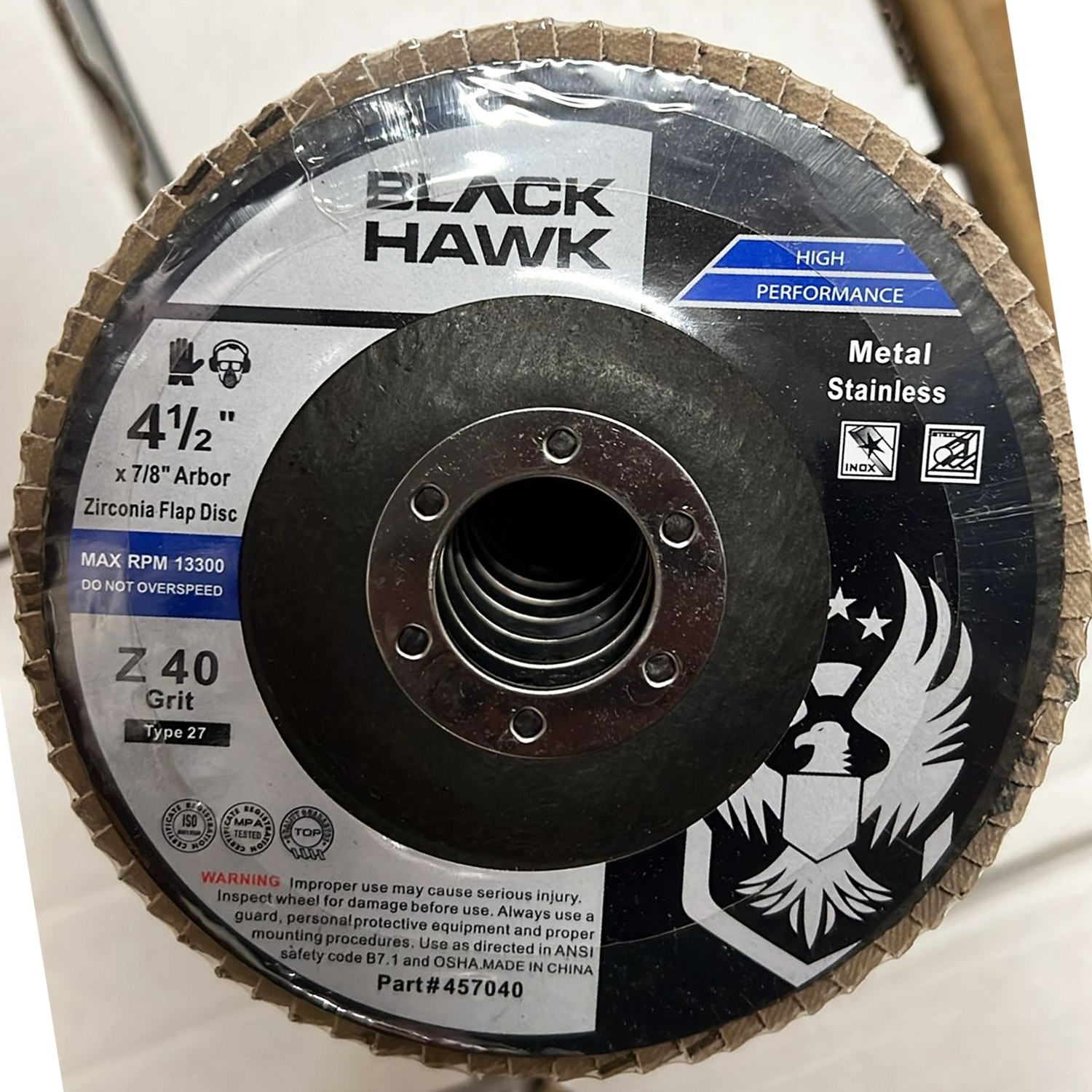 100 Pack 4.5″ x 7/8″ Black Hawk 40 Grit Zirconia Flap Disc Grinding Wheels T27