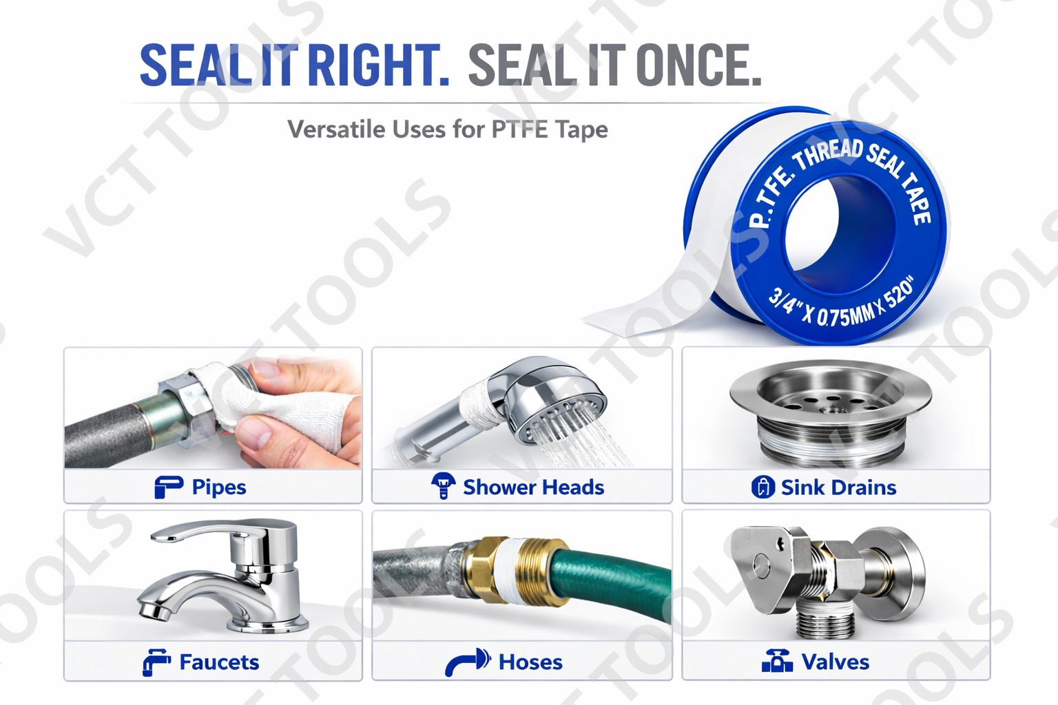 30‑Pack 3/4″ x 520″ Teflon Tape PTFE Thread Seal Tape Leak‑Proof Plumbing Rolls
