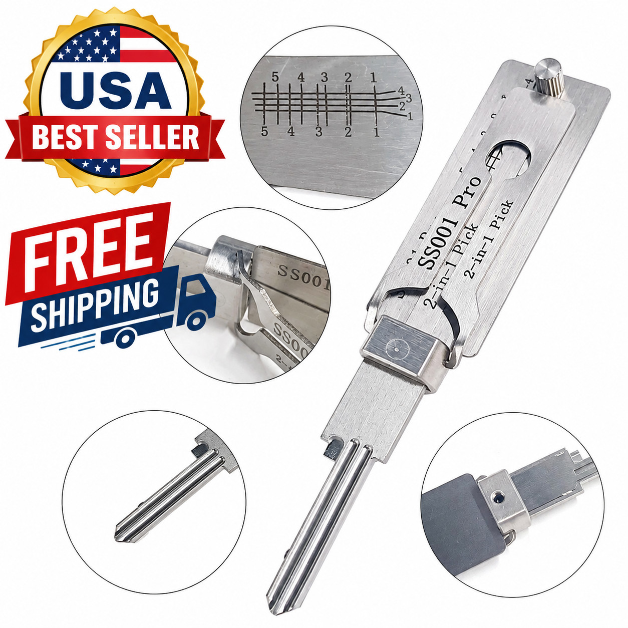 Key Decoder 2 In 1 Portable Lock Picking Set Hook And Pickup Tool Kit Ergonomic