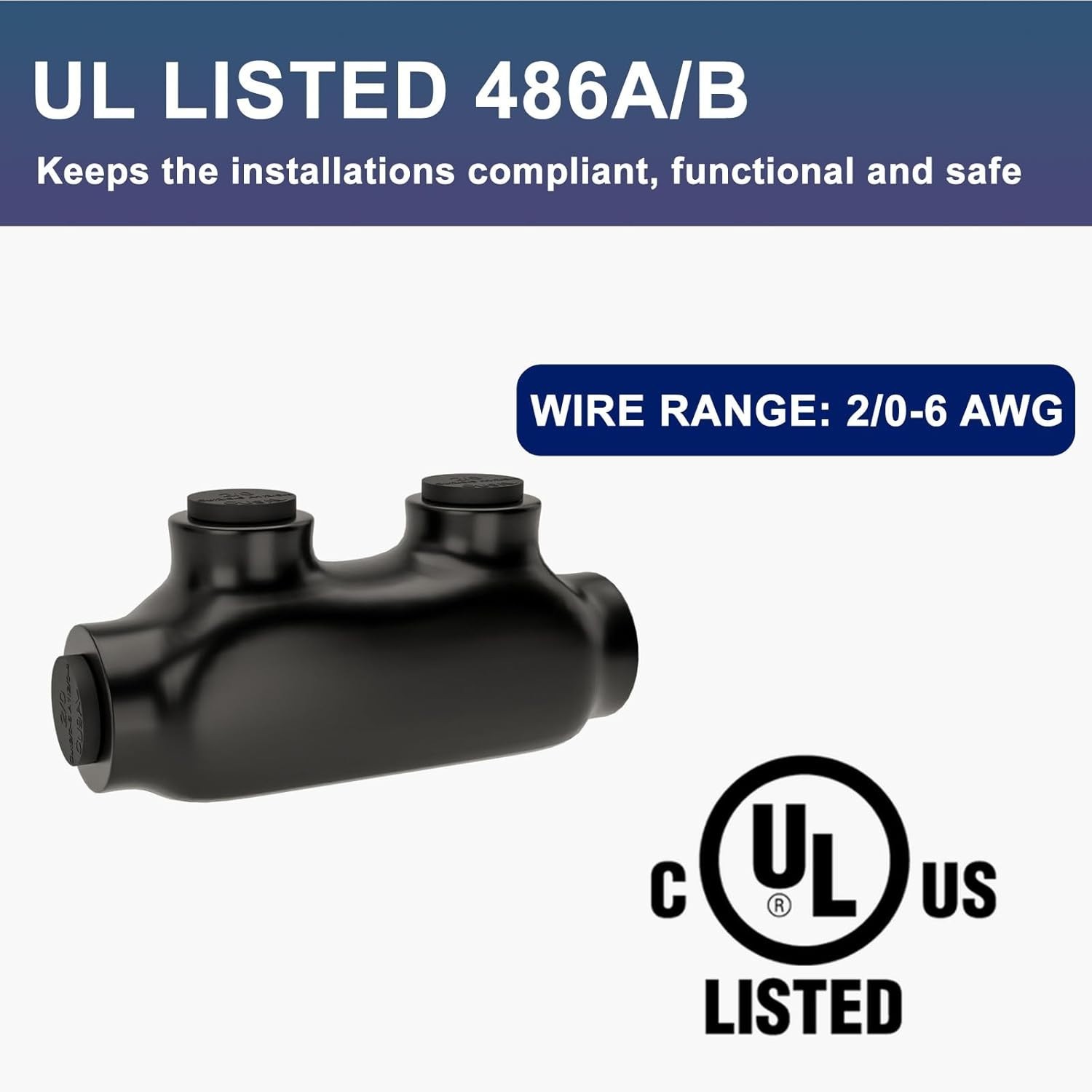 5Pack 2 Port Insulated Wire Connectors Black Splice Connector 2/0-6AWG UL Listed