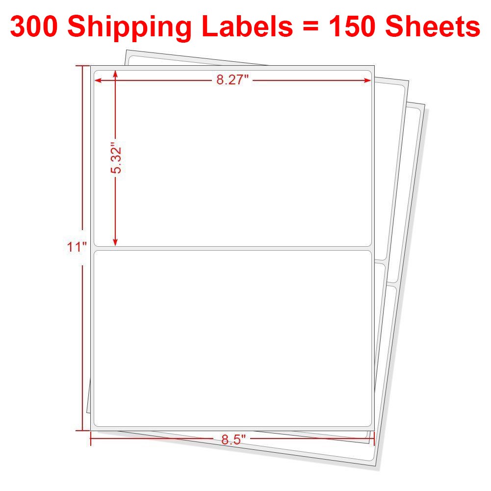 300 8.5 x 5.5 Premium Rounded Corner Shipping Labels 2 Per Sheet Self Adhesive