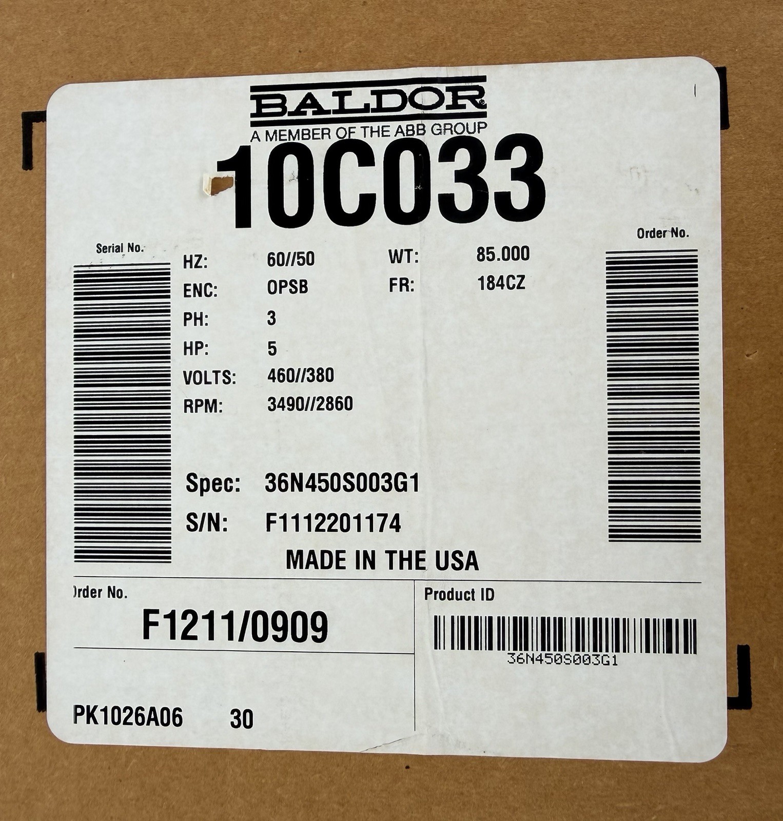 Baldor Super-E Motors 5HP 3 Phase 3490 2860 RPM