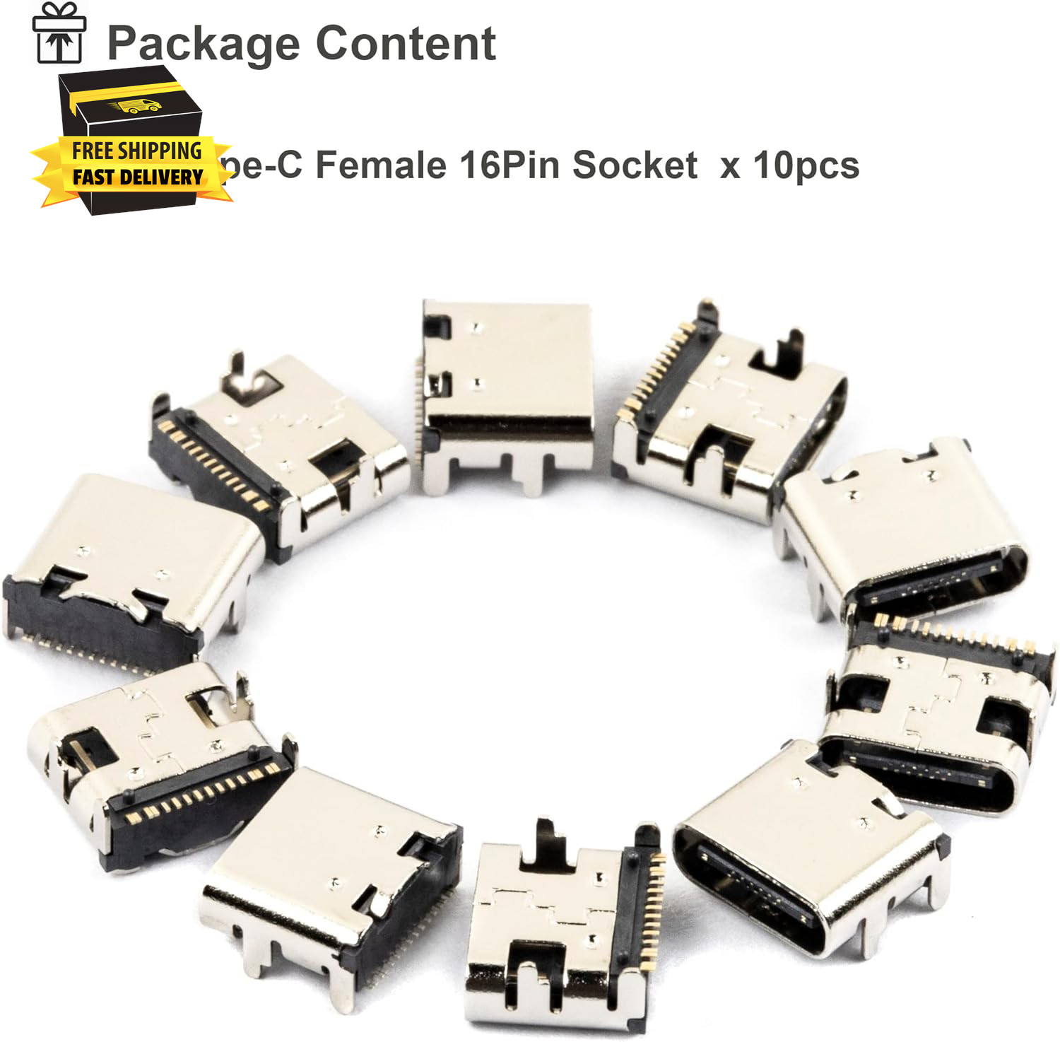 USB Type C 3.1 Female Socket 16Pins Solder Connector Jack Port for Electronics P
