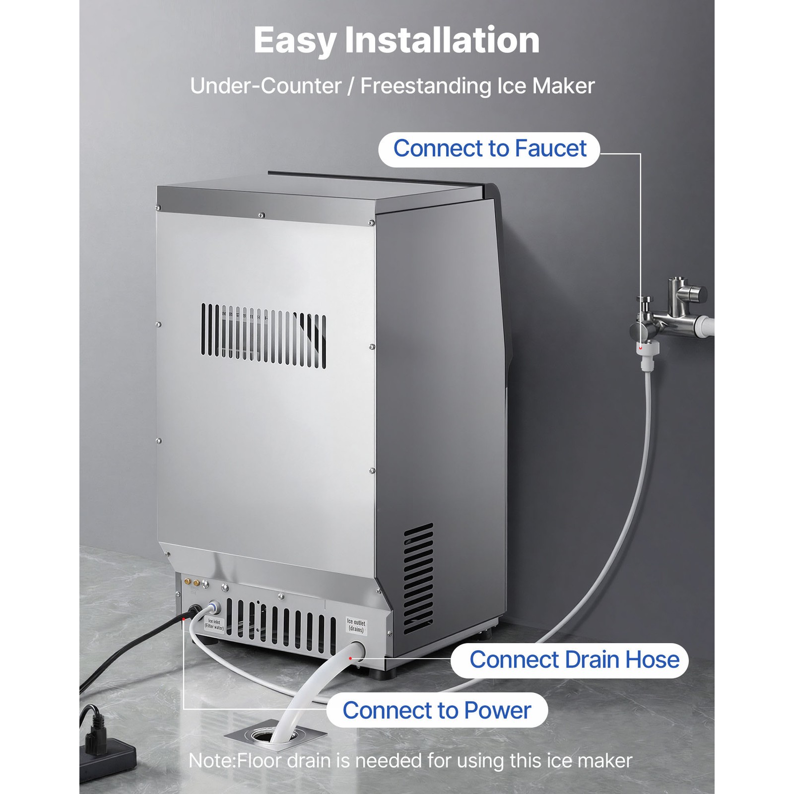 Uimoso Commercial Ice Maker 80 lbs/24h with 13lbs Storage for Bar and Restaurant