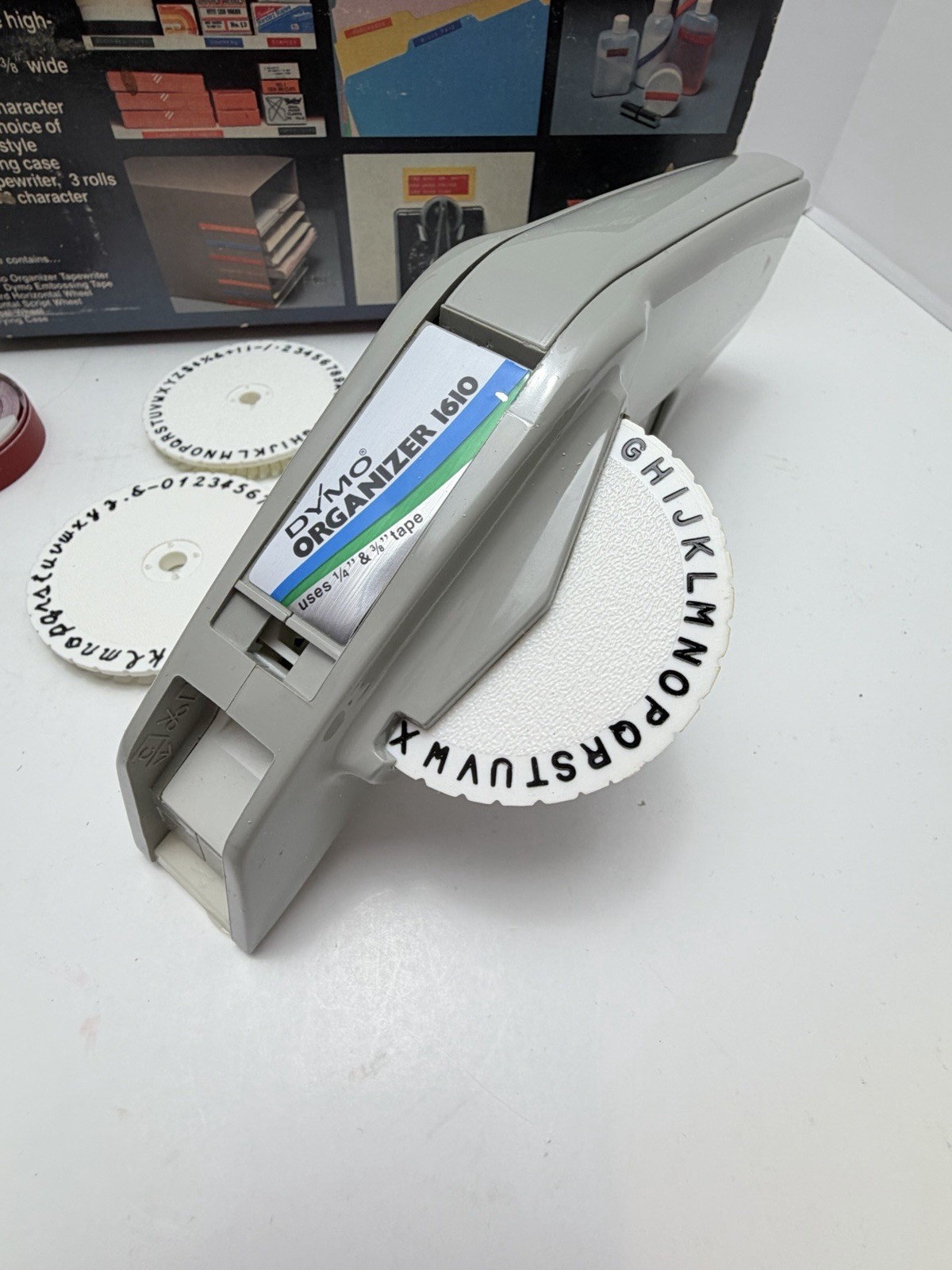 Vintage DYMO Organizer 1610 Label Maker in Original Case w/2 Extra Wheels/Tape