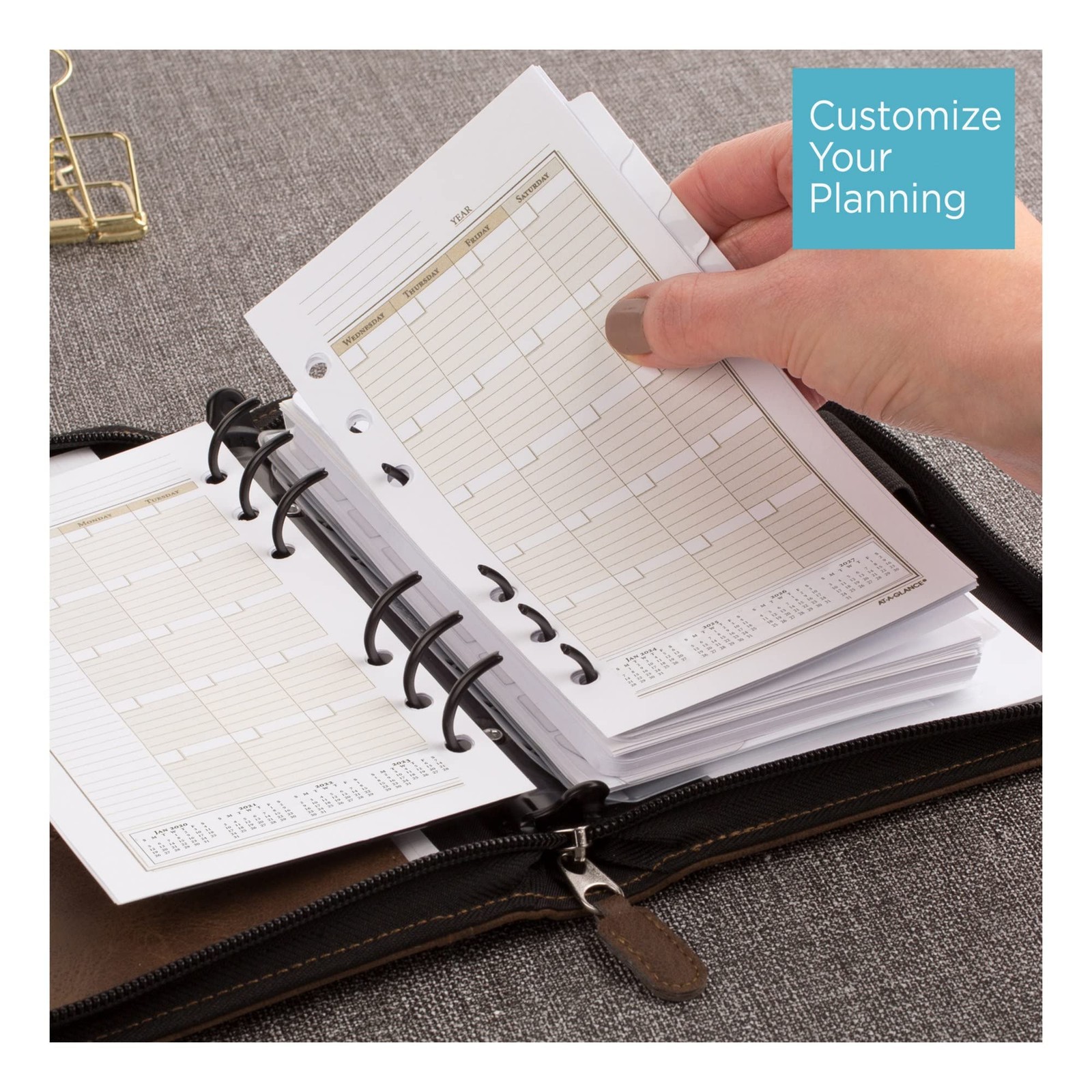 Portable Brown Planner Starter Set Undated Monthly Weekly Daily Organization