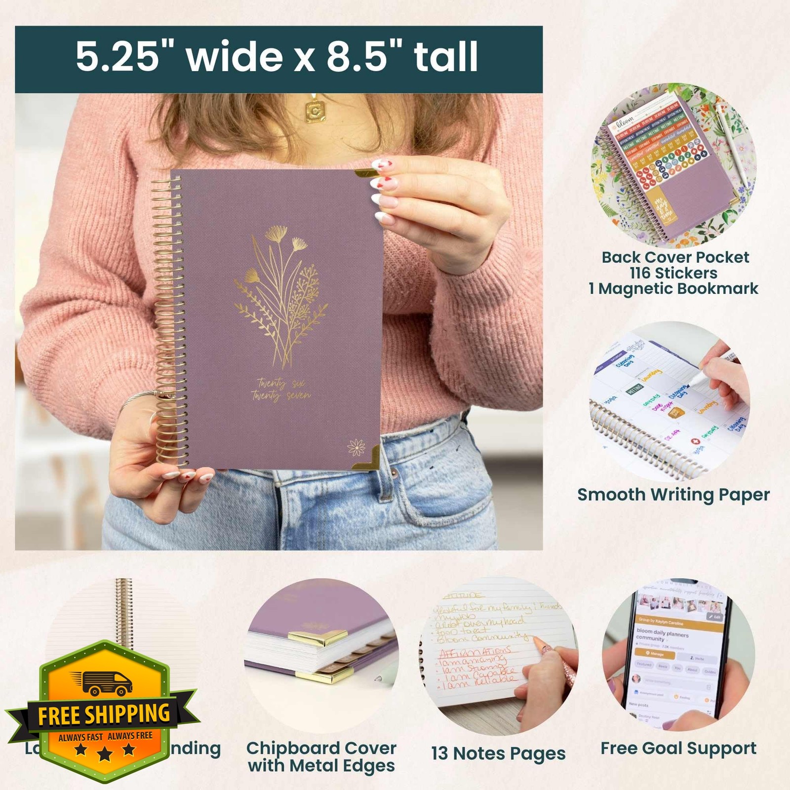 bloom daily planners Purple Linen 5.5×8.25 Academic Planner